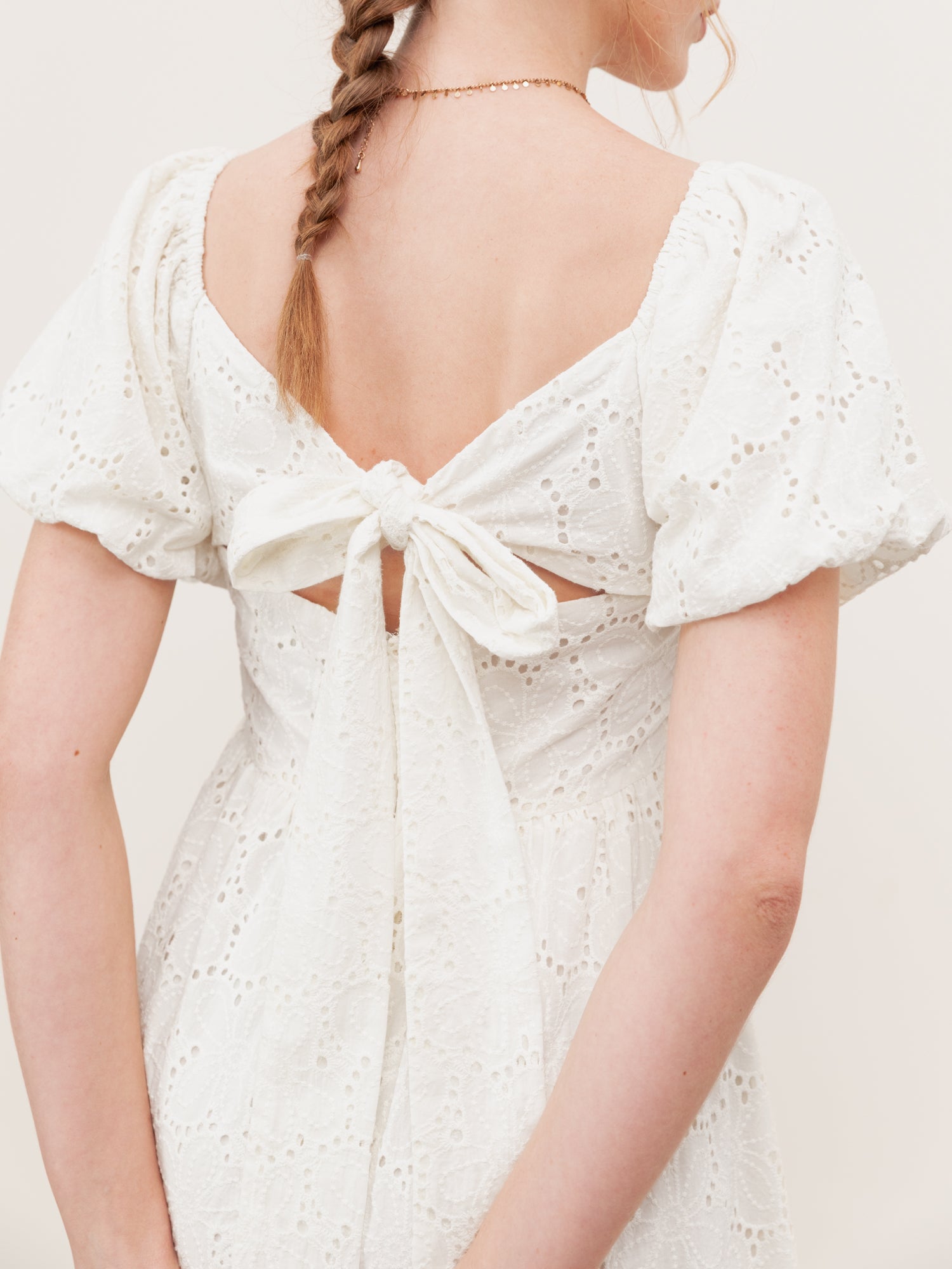 Lovedrobe Cream Broderie Bow Detail Mini Dress