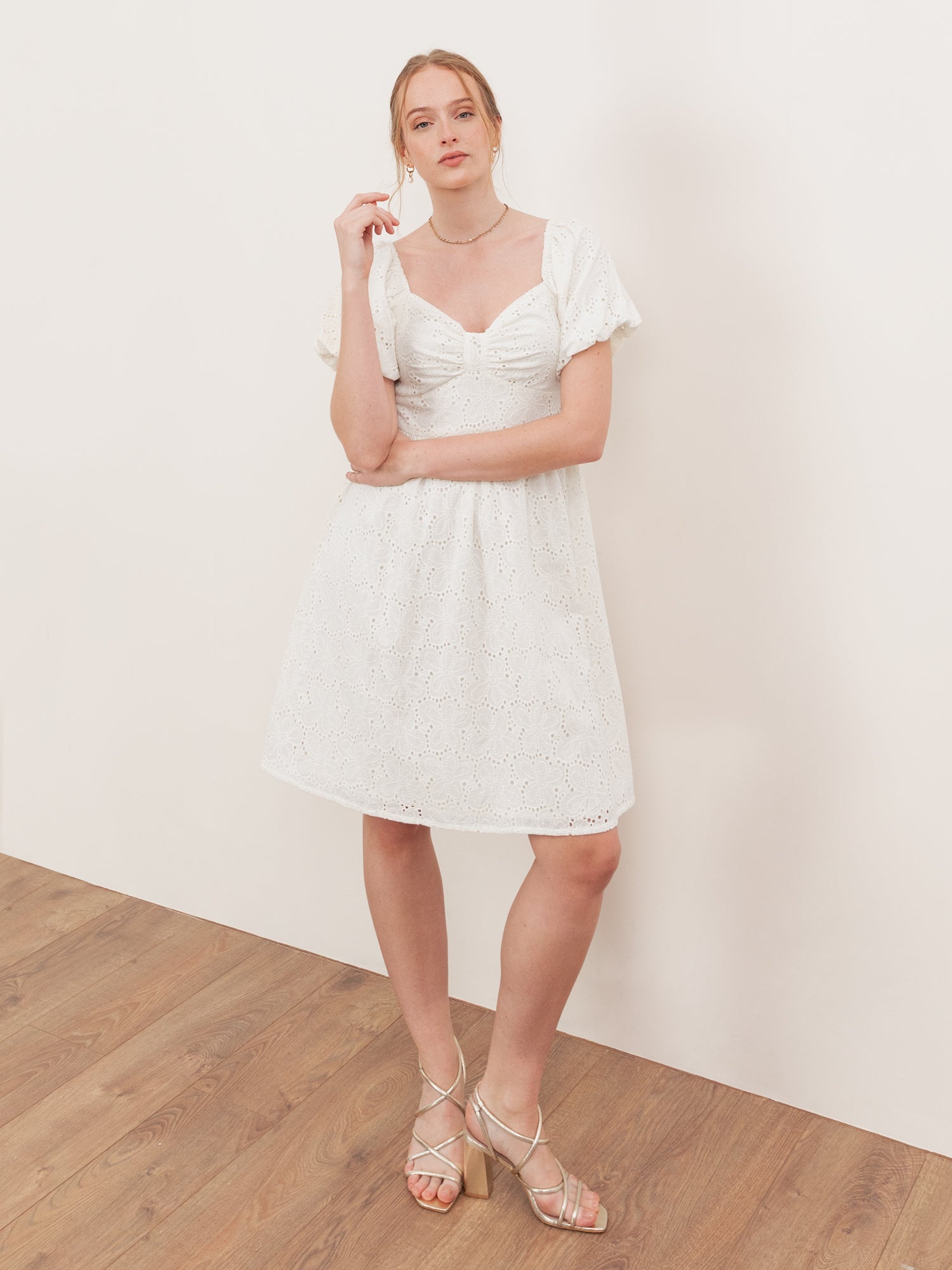 Lovedrobe Cream Broderie Bow Detail Mini Dress