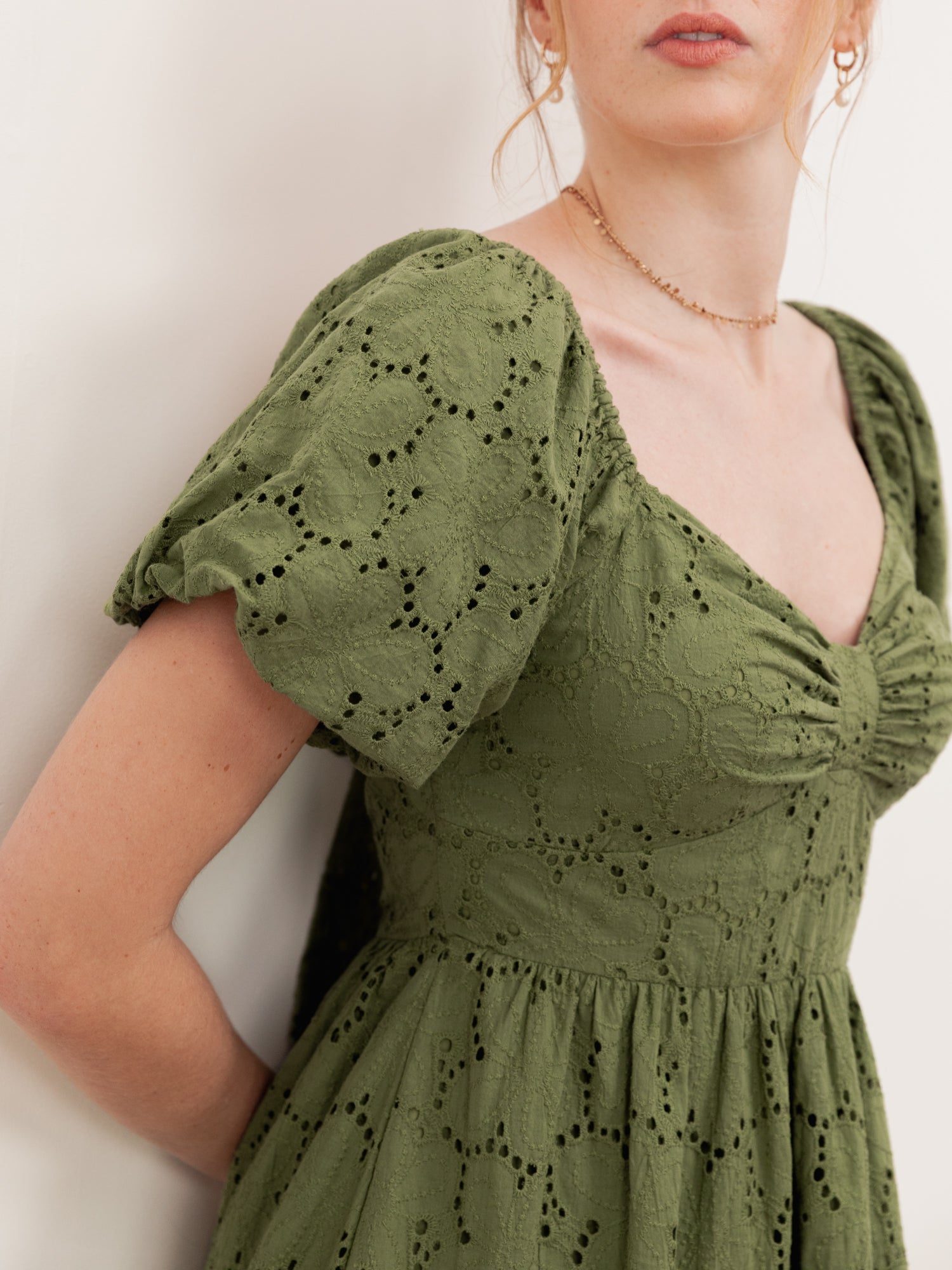 Lovedrobe Khaki Broderie Bow Detail Mini Dress