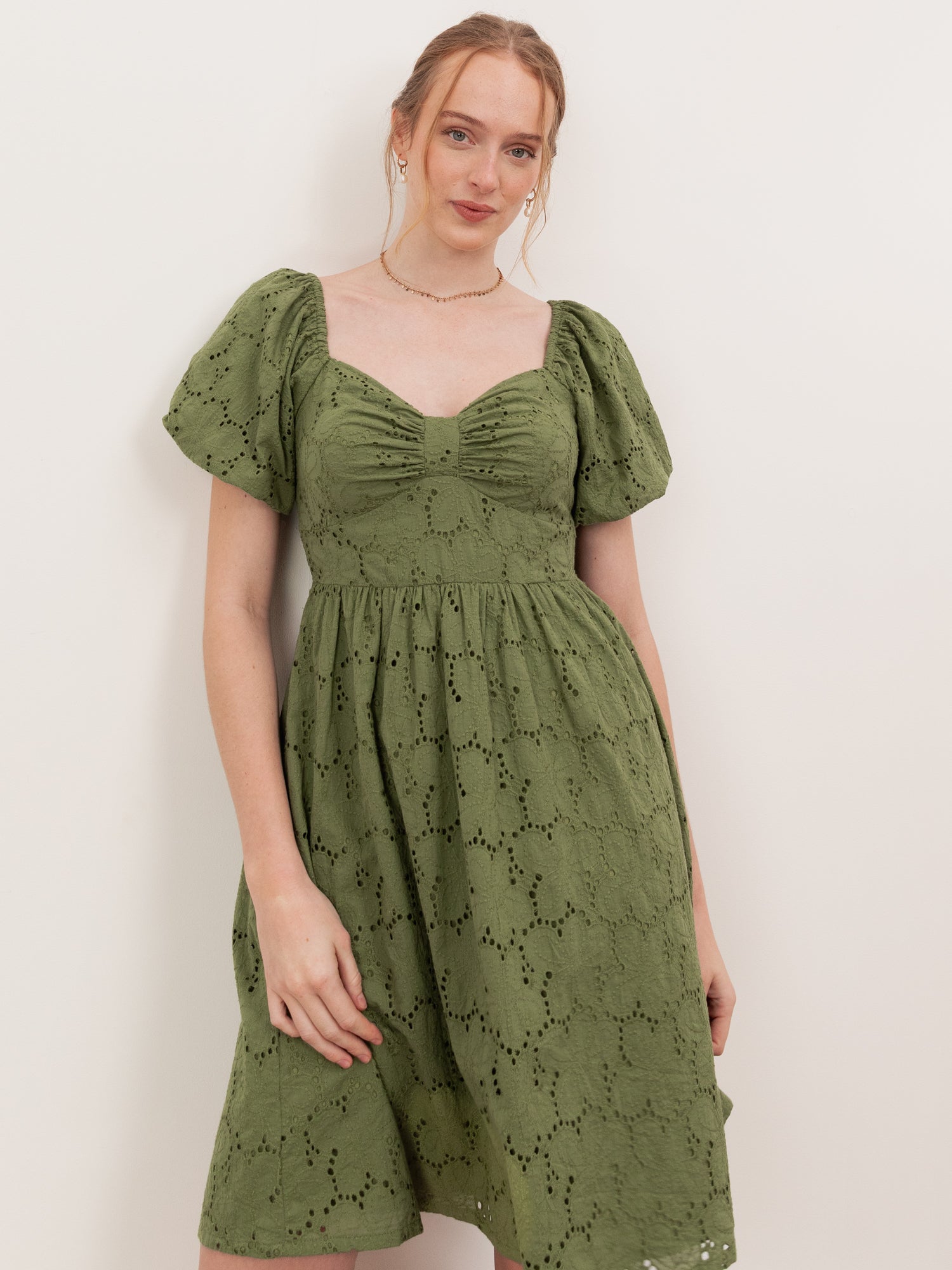 Lovedrobe Khaki Broderie Bow Detail Mini Dress