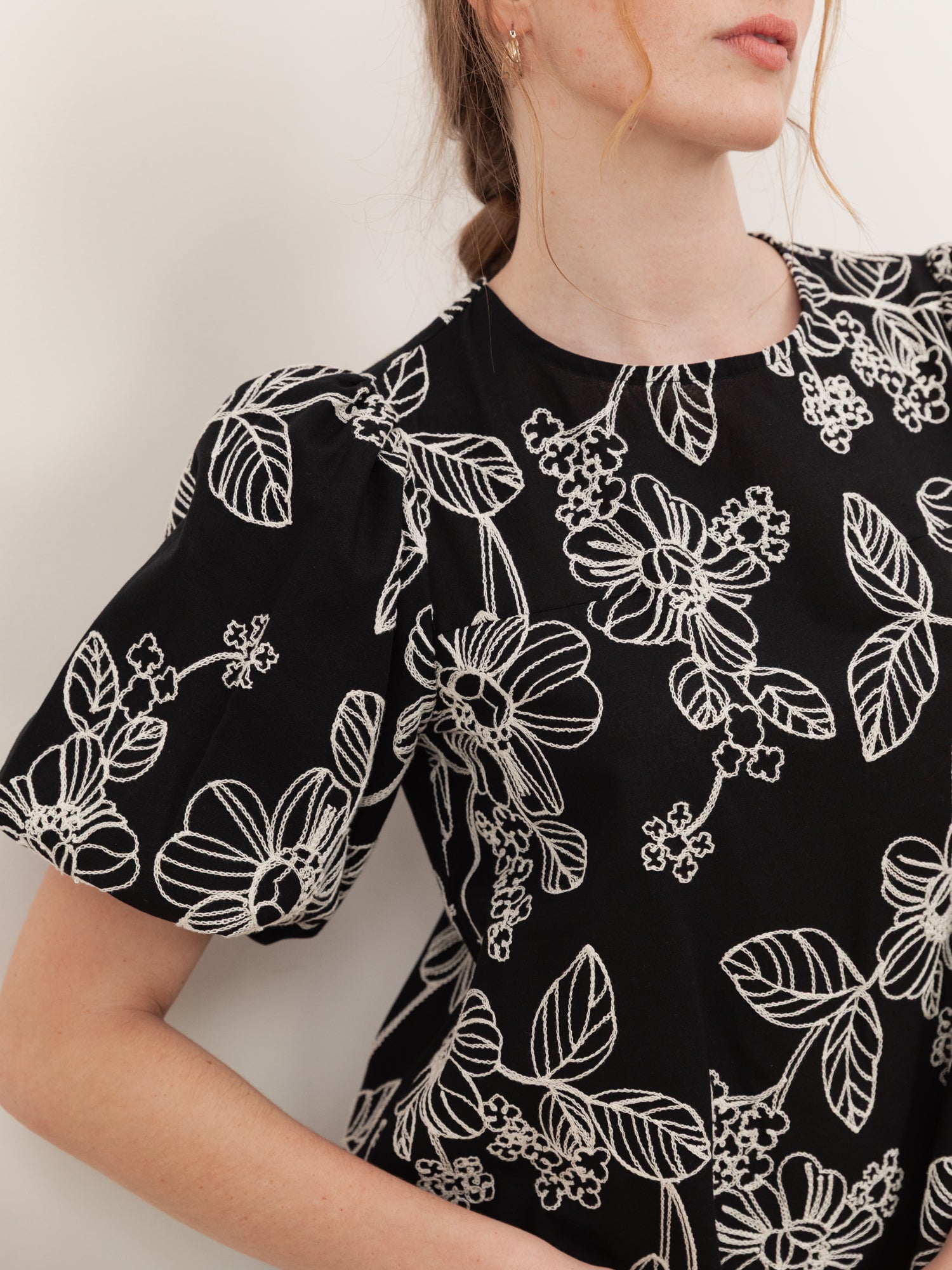 Lovedrobe Black Embroidered Short Sleeve Swing Mini Dress