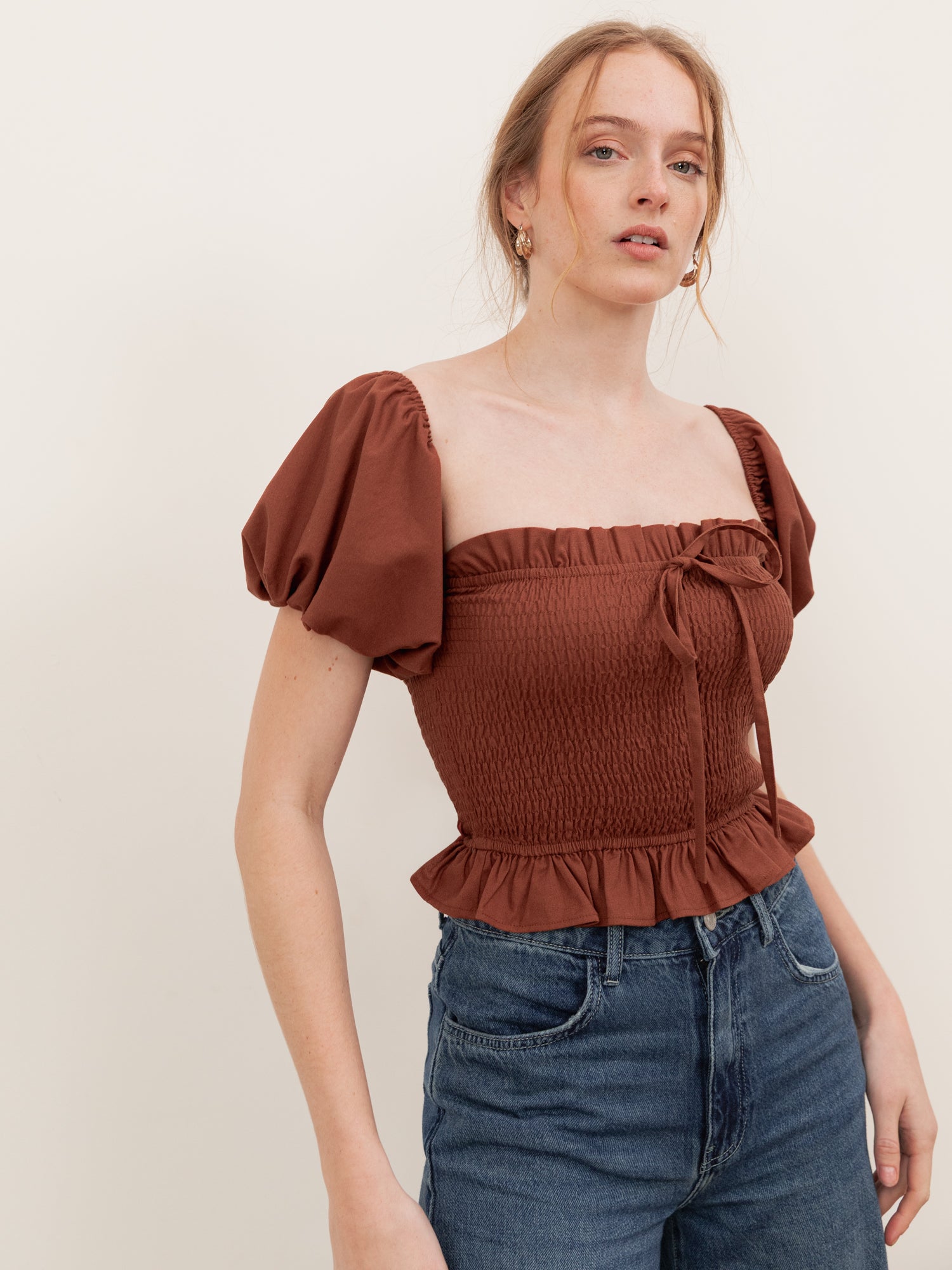 Lovedrobe Mocha Short Sleeve Shirred Top Co-Ord