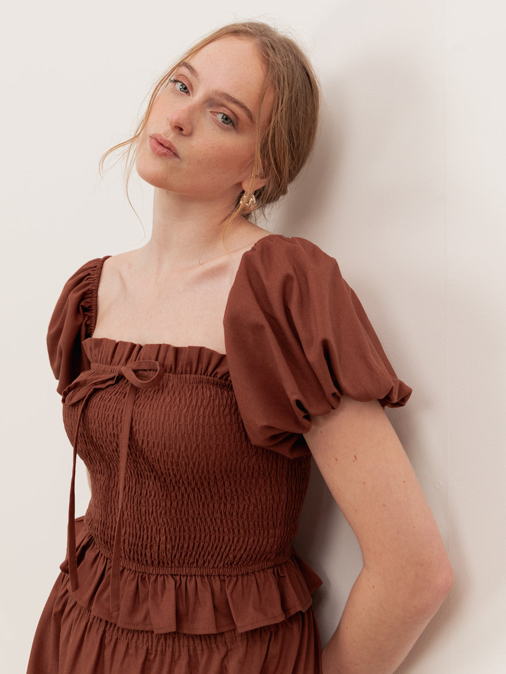 Lovedrobe Mocha Short Sleeve Shirred Top Co-Ord