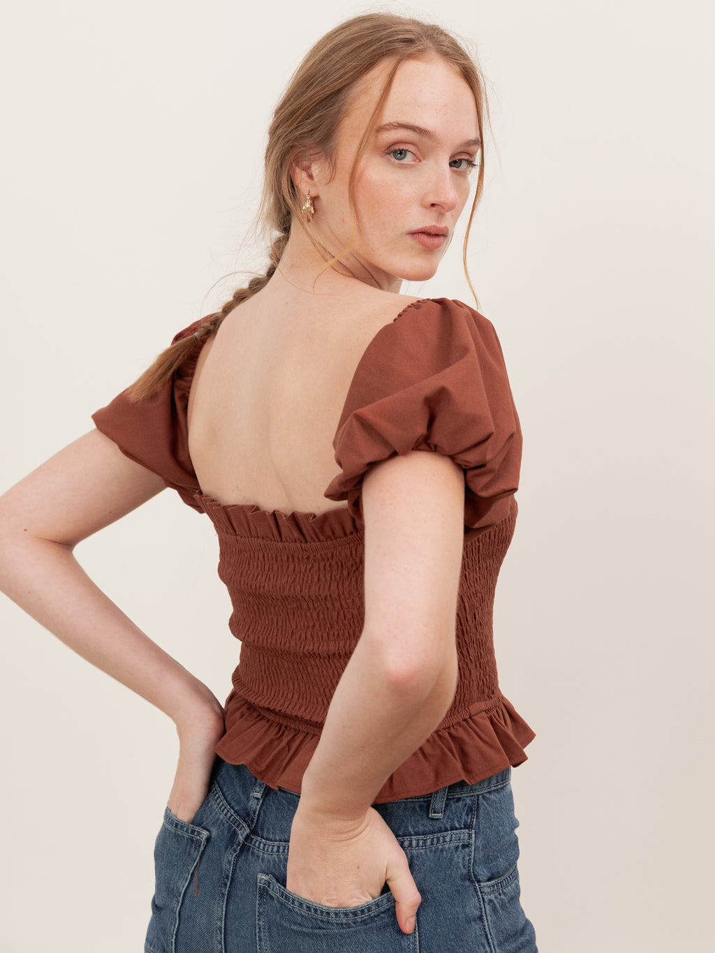 Lovedrobe Mocha Short Sleeve Shirred Top Co-Ord