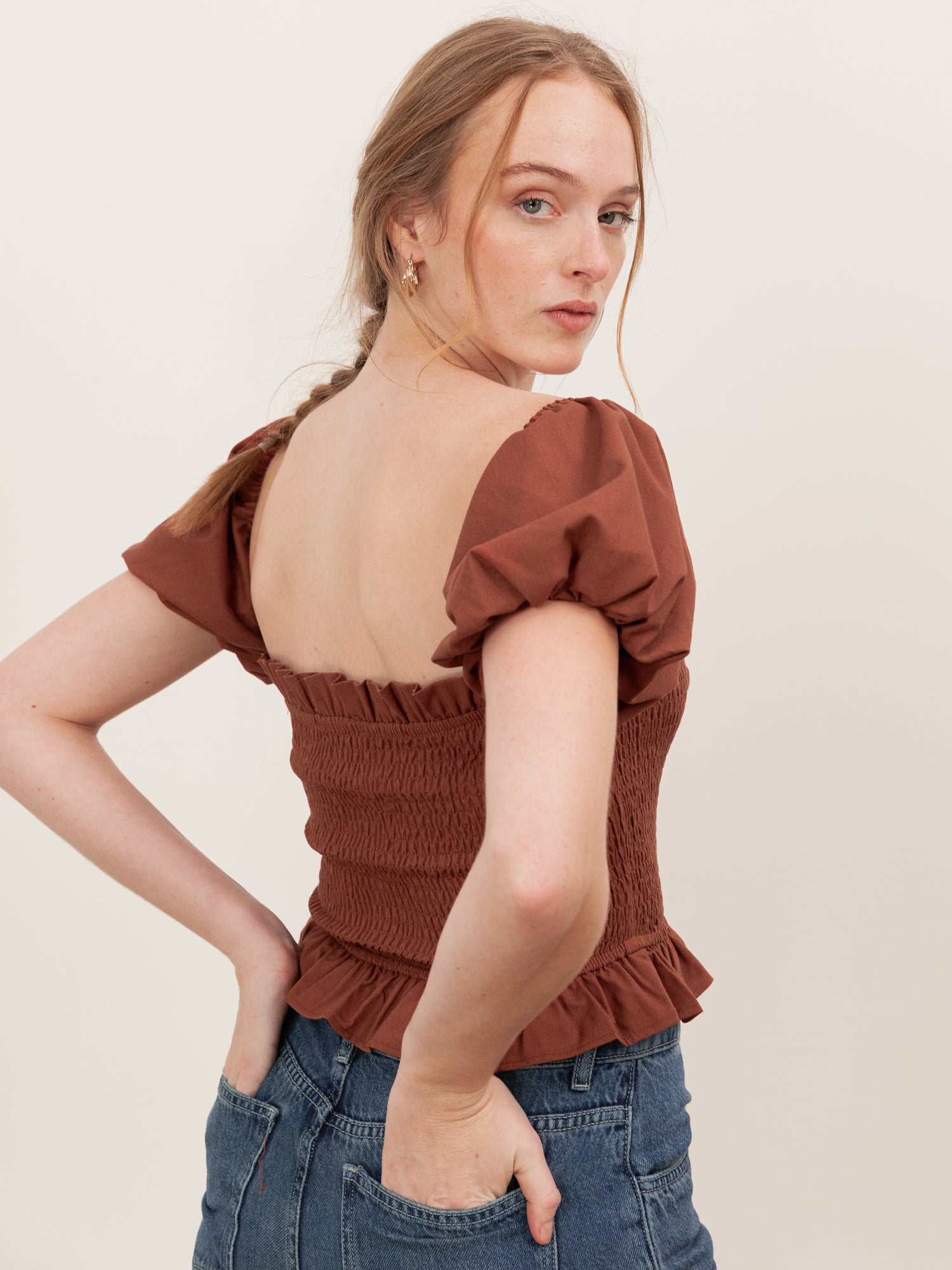 Lovedrobe Mocha Short Sleeve Shirred Top Co-Ord