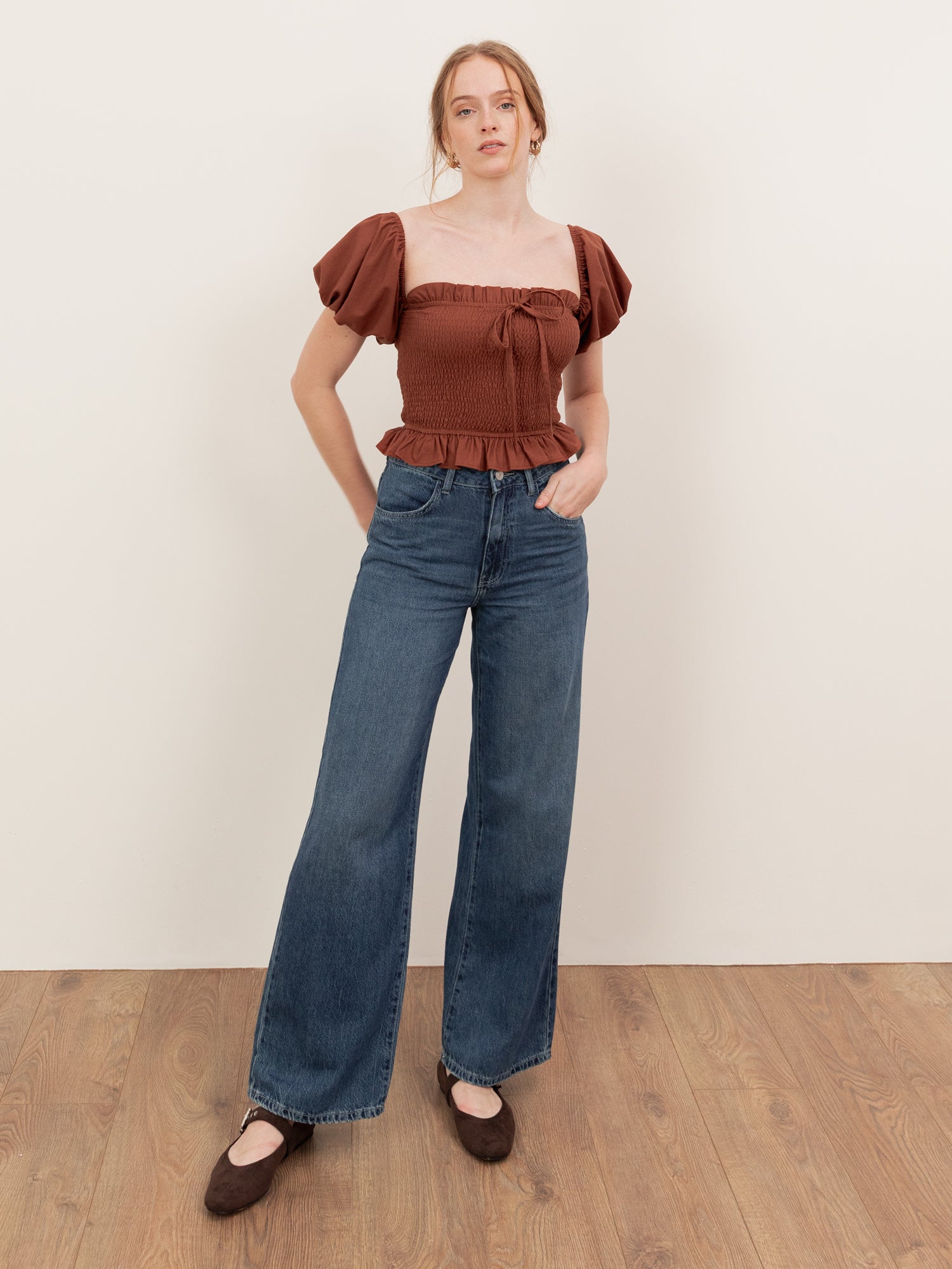 Lovedrobe Mocha Short Sleeve Shirred Top Co-Ord