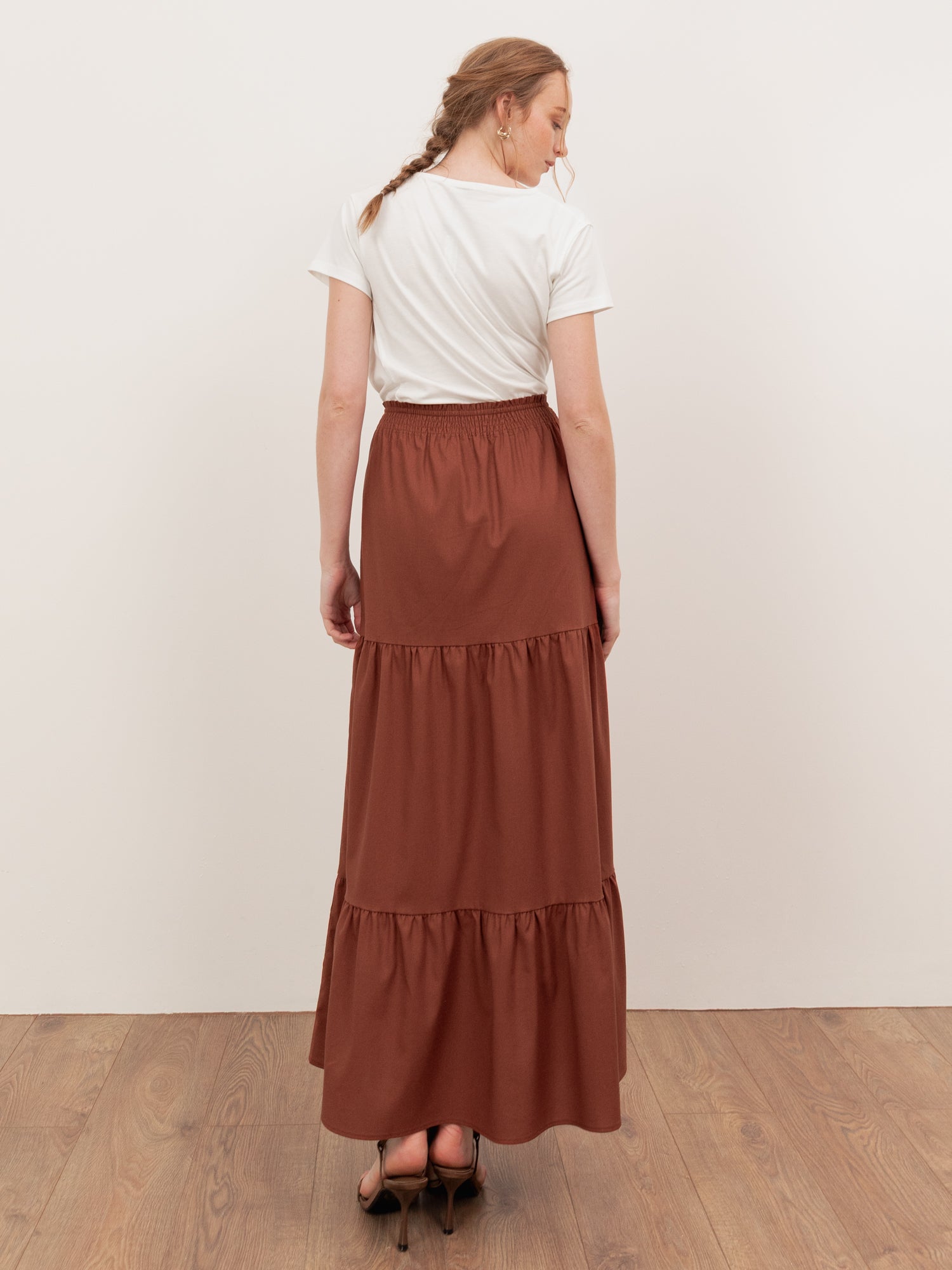 Lovedrobe Mocha Shirred Waist Tiered Maxi Skirt Co-Ord
