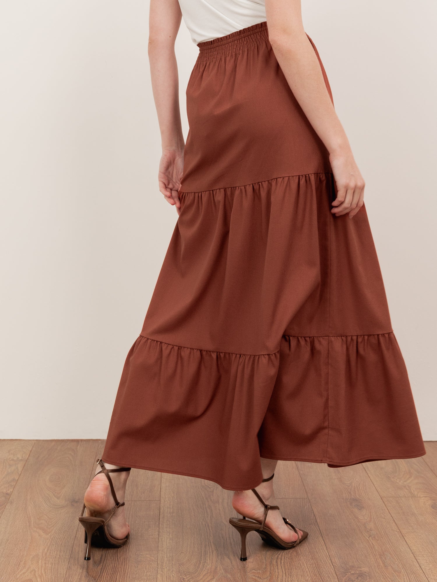 Lovedrobe Mocha Shirred Waist Tiered Maxi Skirt Co-Ord