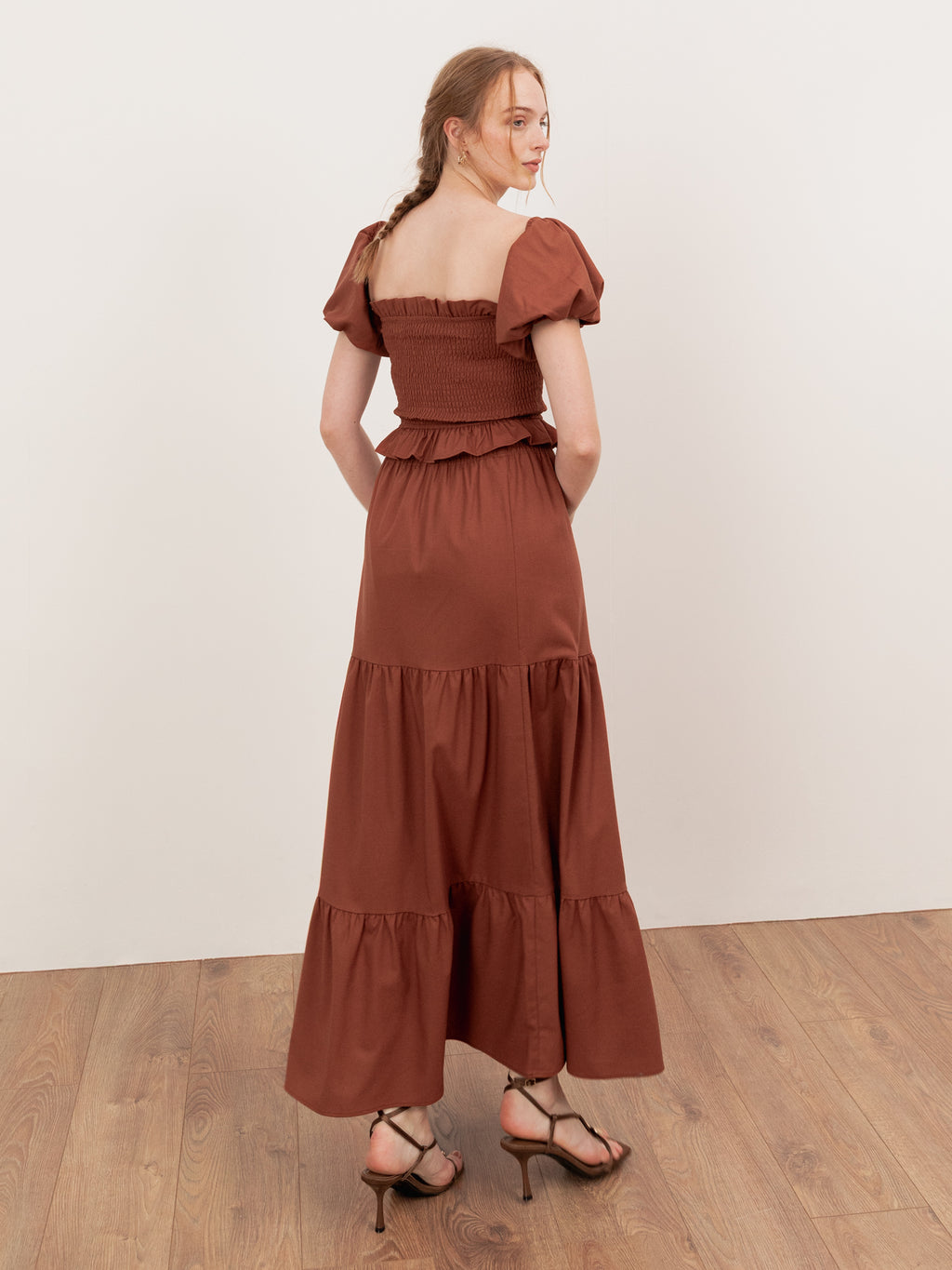 Lovedrobe Mocha Shirred Waist Tiered Maxi Skirt Co-Ord