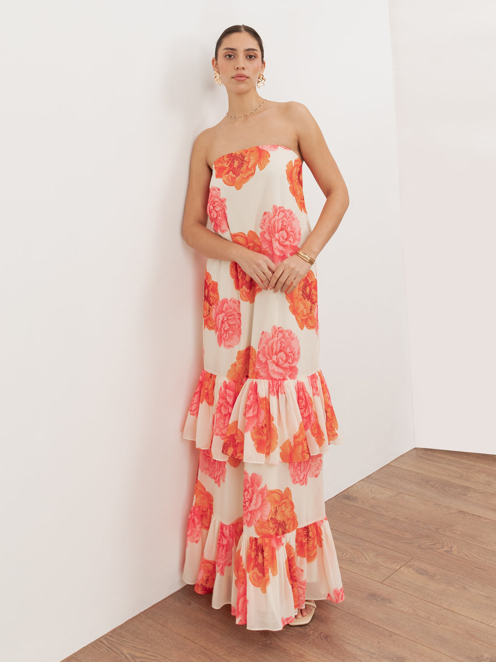 Anaya With Love Recycled Floral Bandeau Ruffle Maxi Dress