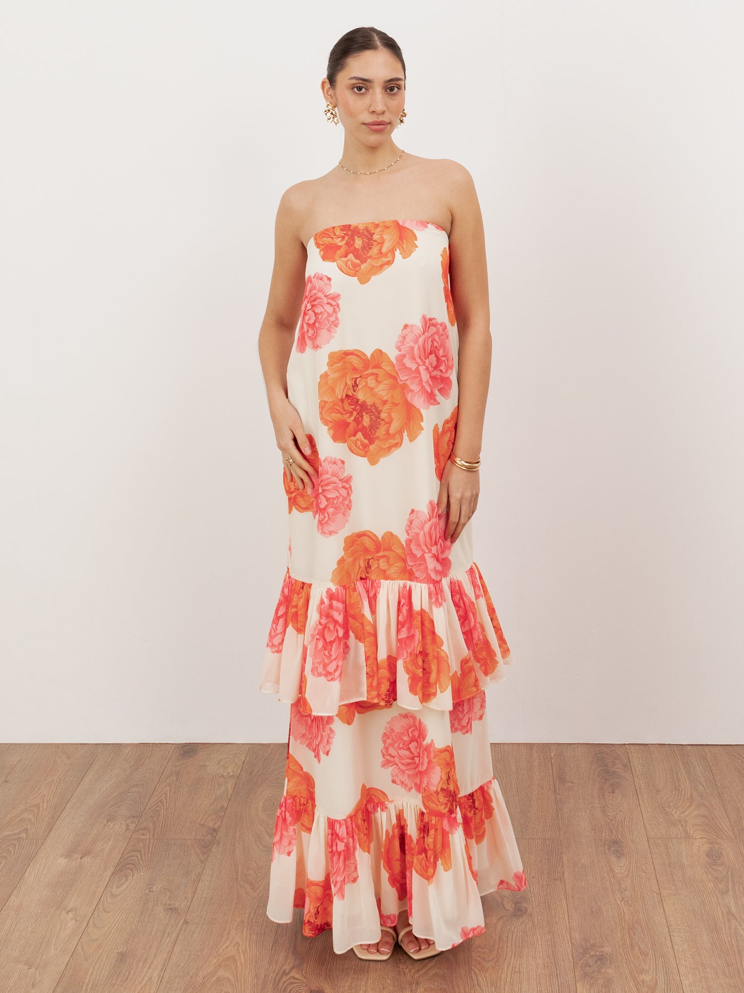 Anaya With Love Recycled Floral Bandeau Ruffle Maxi Dress