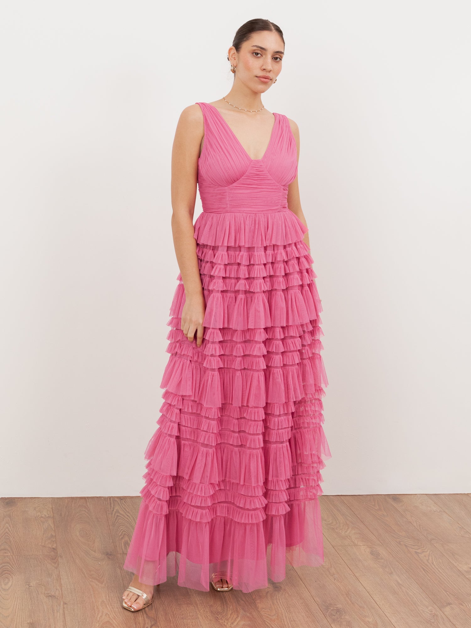 Anaya With Love Recycled Pink Sleeveless Tiered Maxi Dress