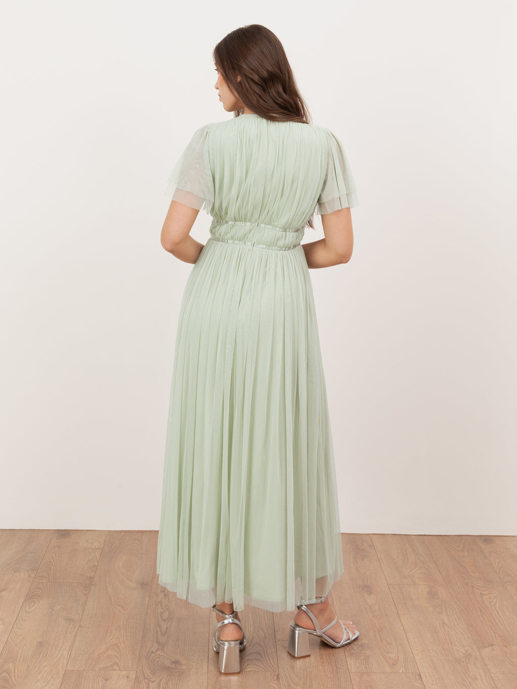 Anaya With Love Recycled Soft Green Ribbon Detail Midi Dress