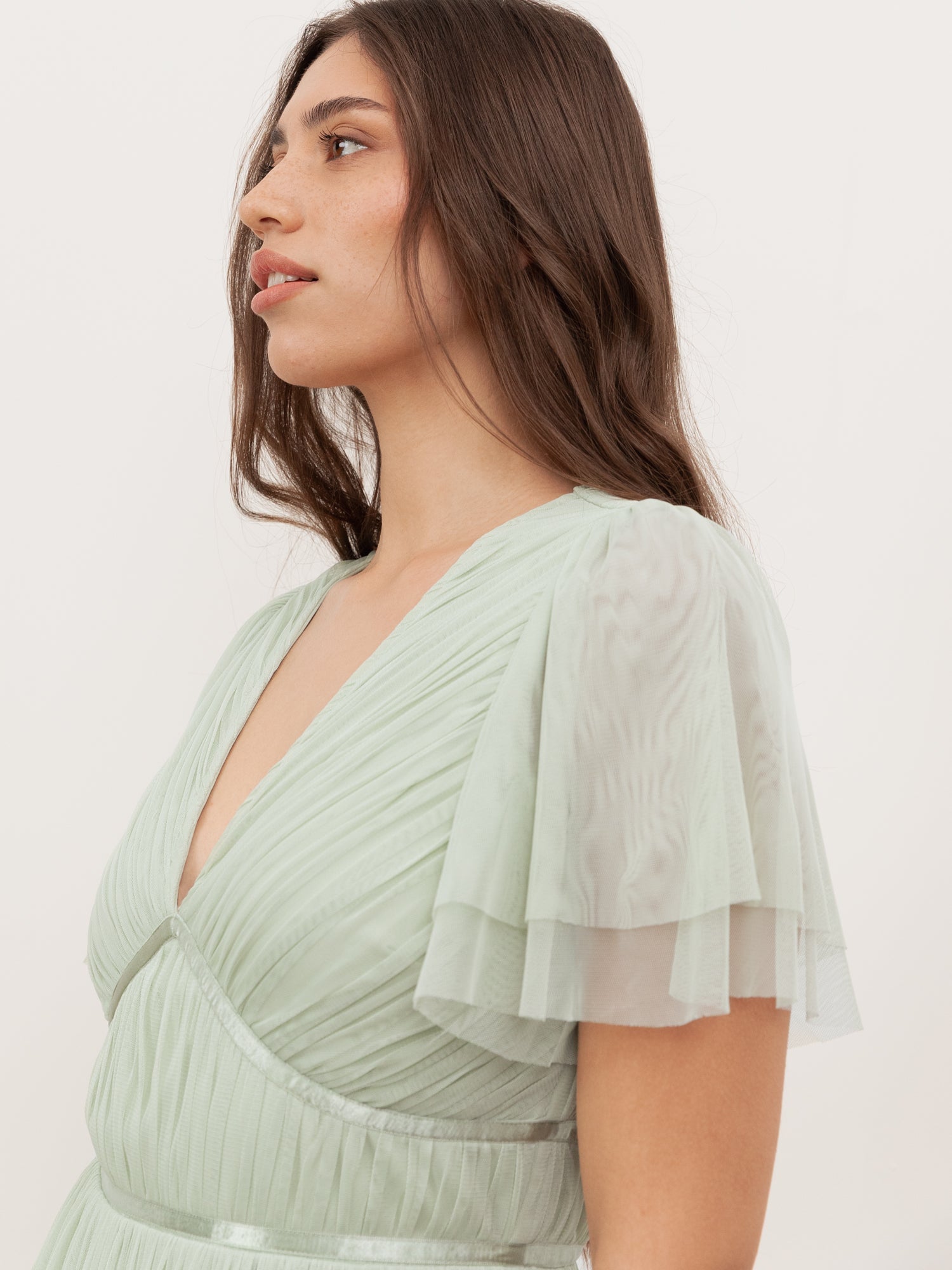 Anaya With Love Recycled Soft Green Ribbon Detail Midi Dress