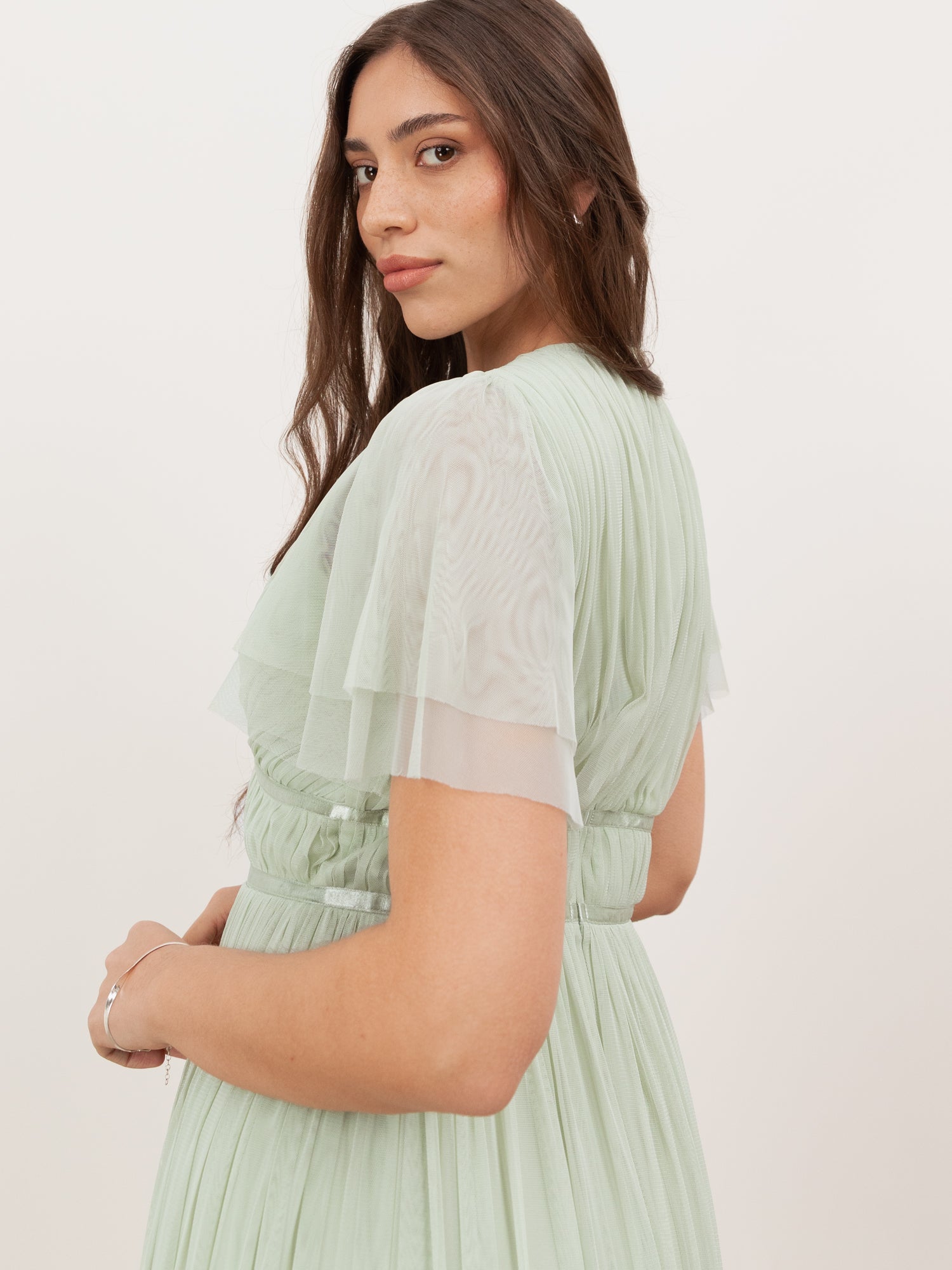 Anaya With Love Recycled Soft Green Ribbon Detail Midi Dress