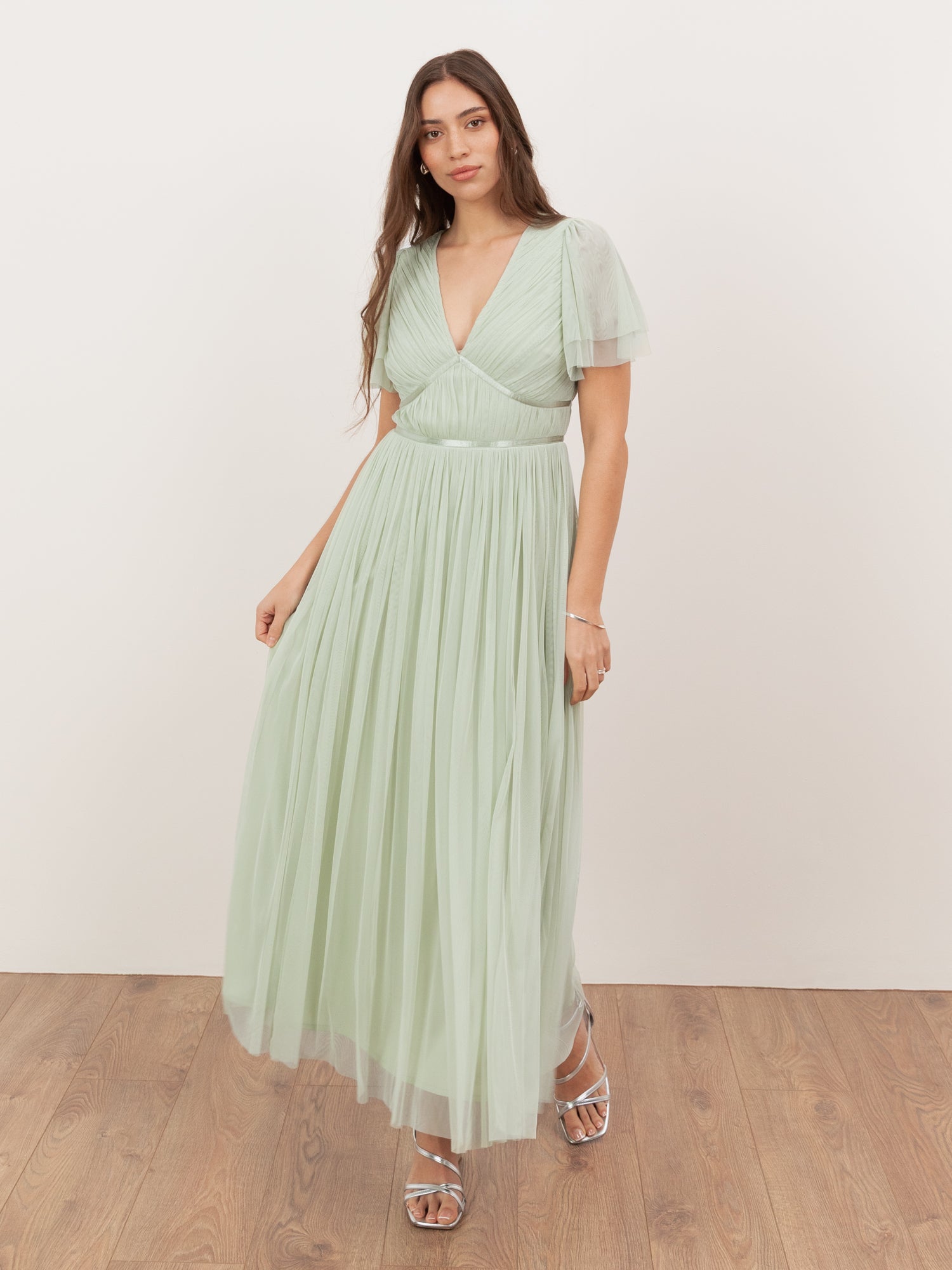 Anaya With Love Recycled Soft Green Ribbon Detail Midi Dress