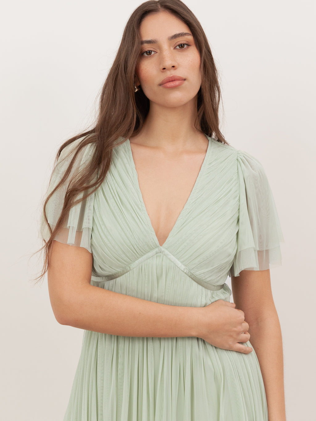 Anaya With Love Recycled Soft Green Ribbon Detail Midi Dress