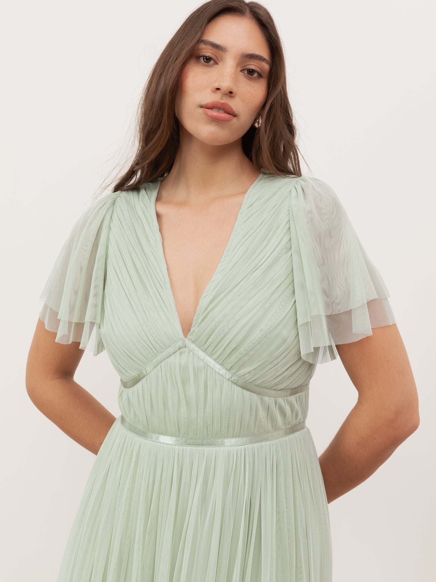 Anaya With Love Recycled Soft Green Ribbon Detail Midi Dress