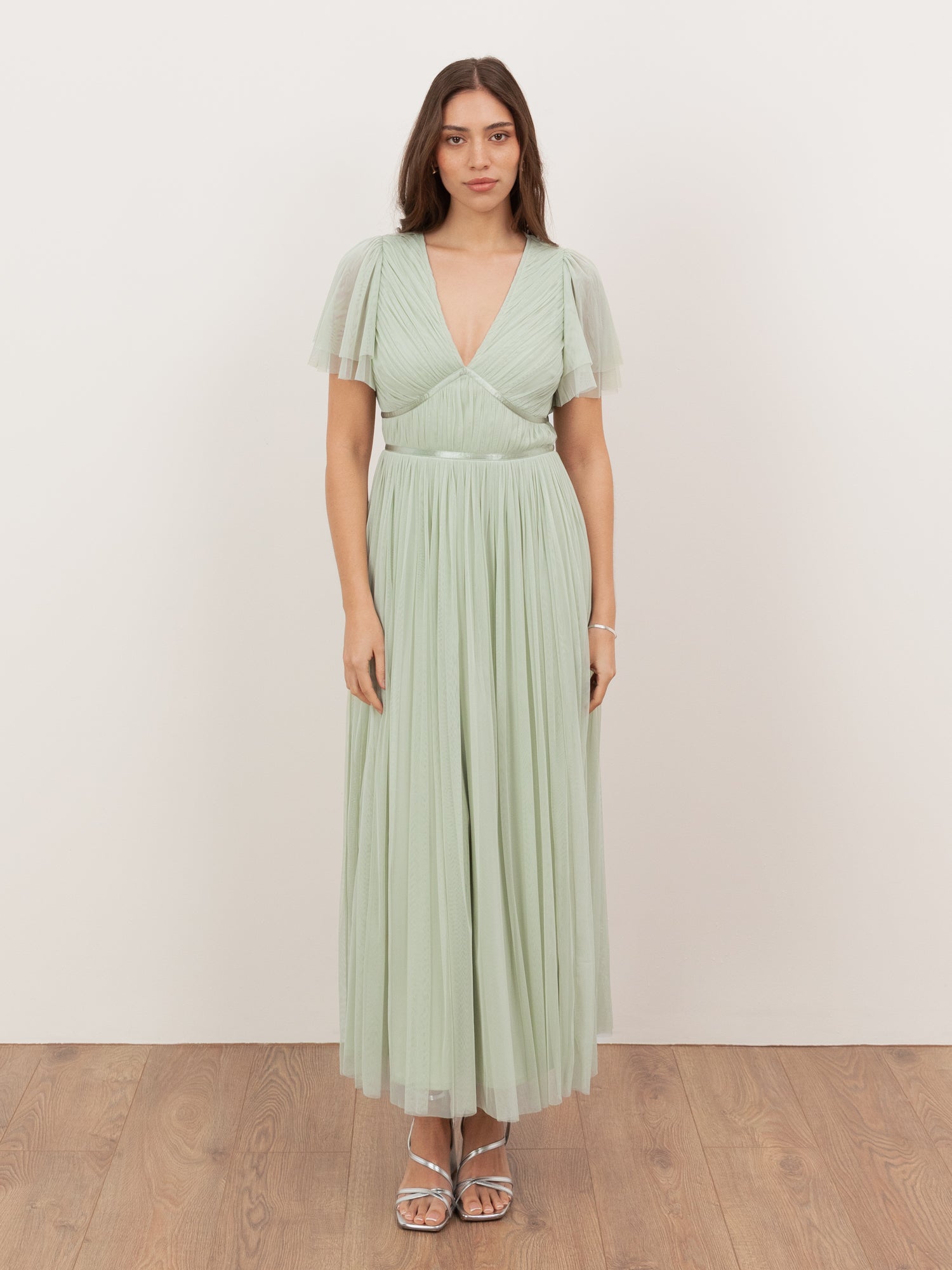 Anaya With Love Recycled Soft Green Ribbon Detail Midi Dress