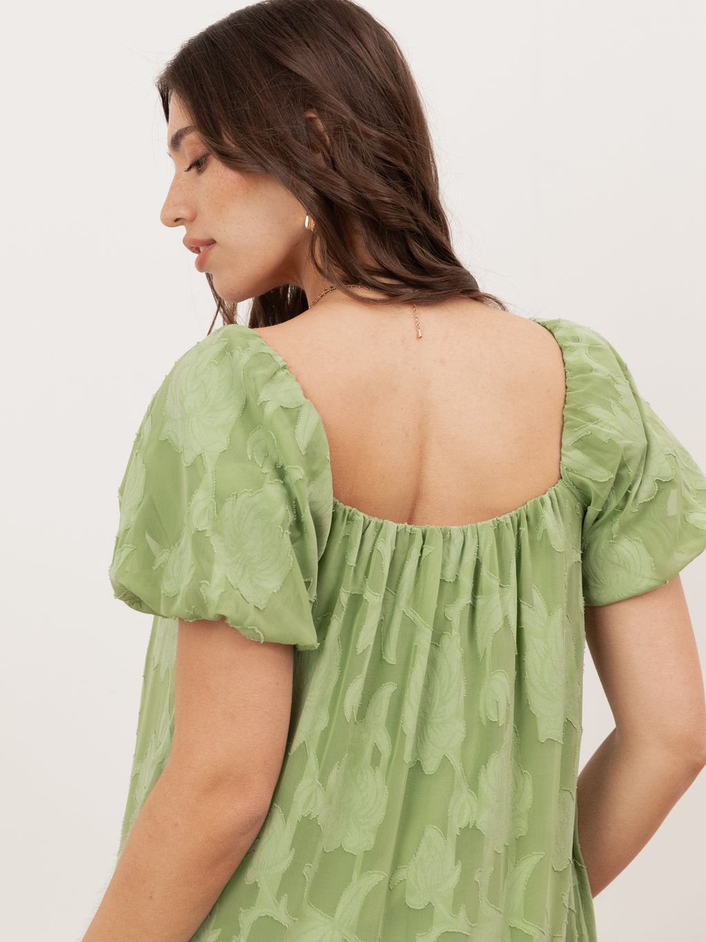 Anaya With Love Recycled Green Tea Floral burnout Short Sleeve Tiered Maxi Dress