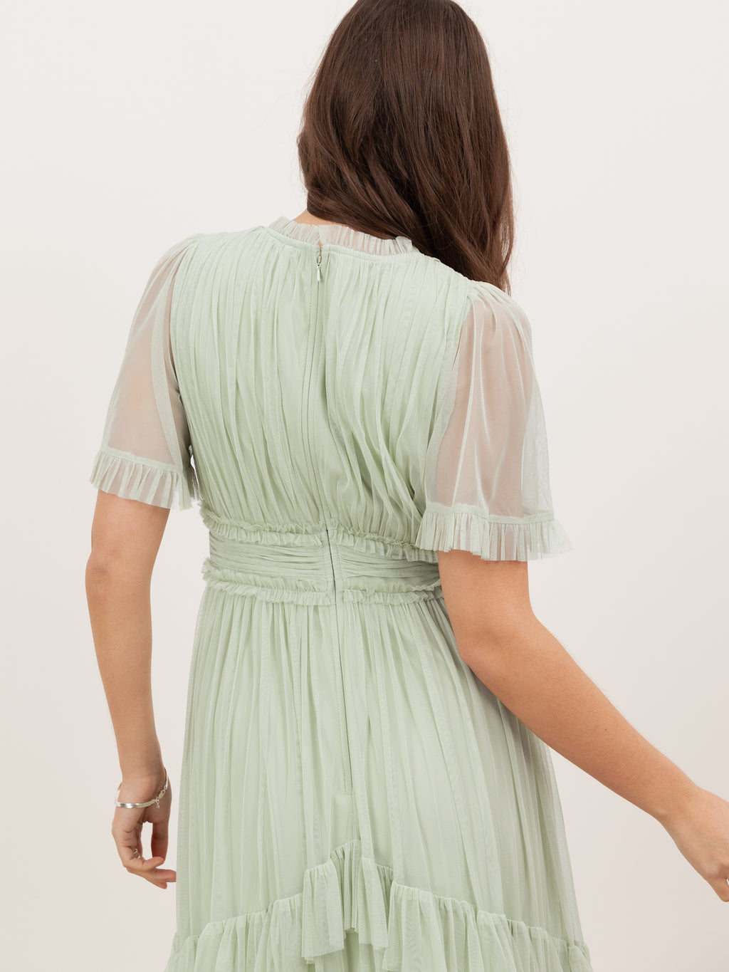 Anaya With Love Recycled Soft Sage V Neck Ruffle Maxi Dress
