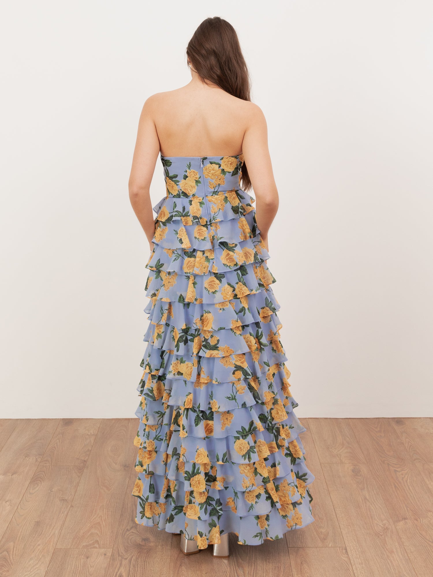 Anaya With Love Recycled Blue Floral Bandeau Tiered Maxi Dress
