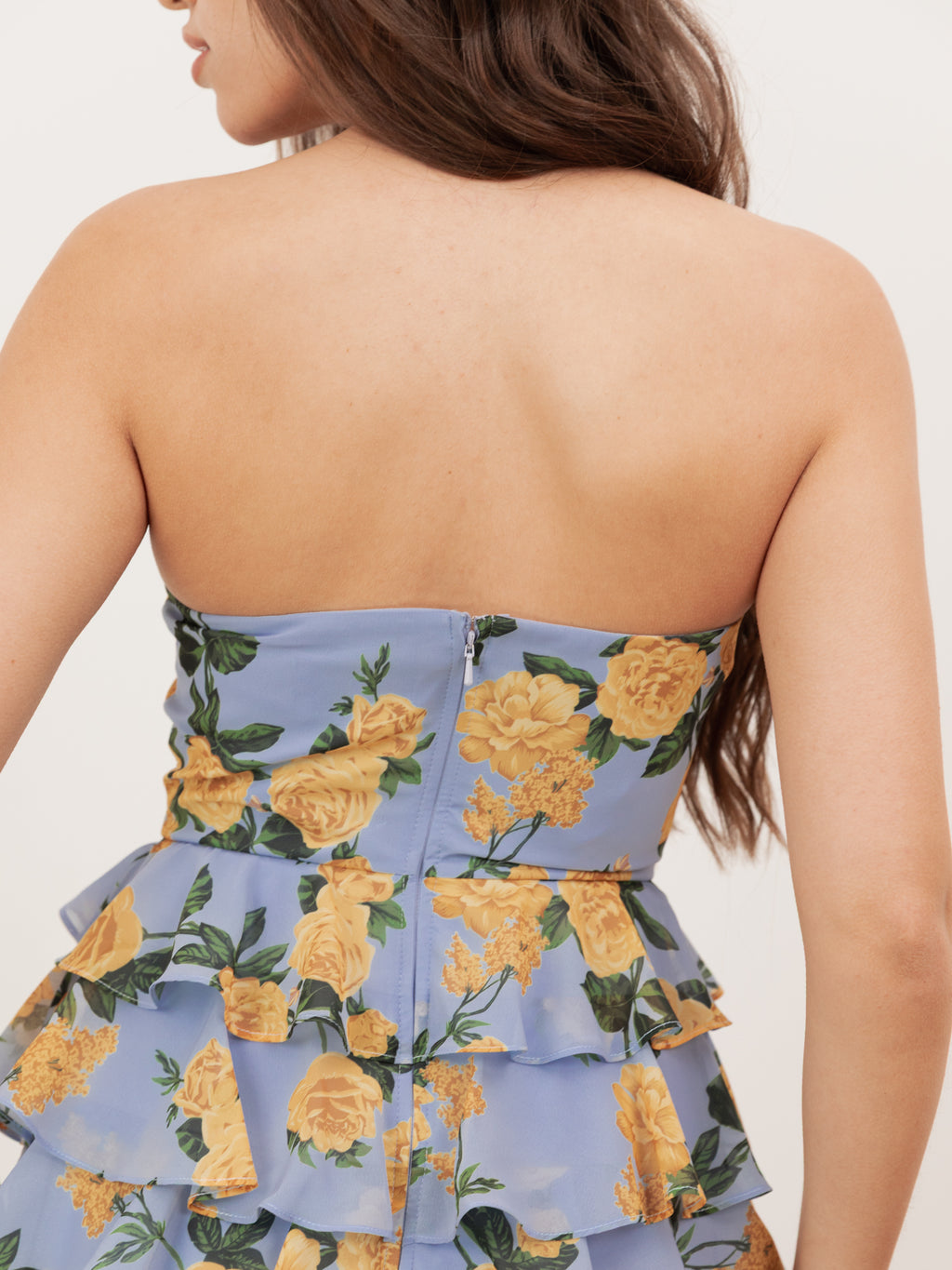 Anaya With Love Recycled Blue Floral Bandeau Tiered Maxi Dress