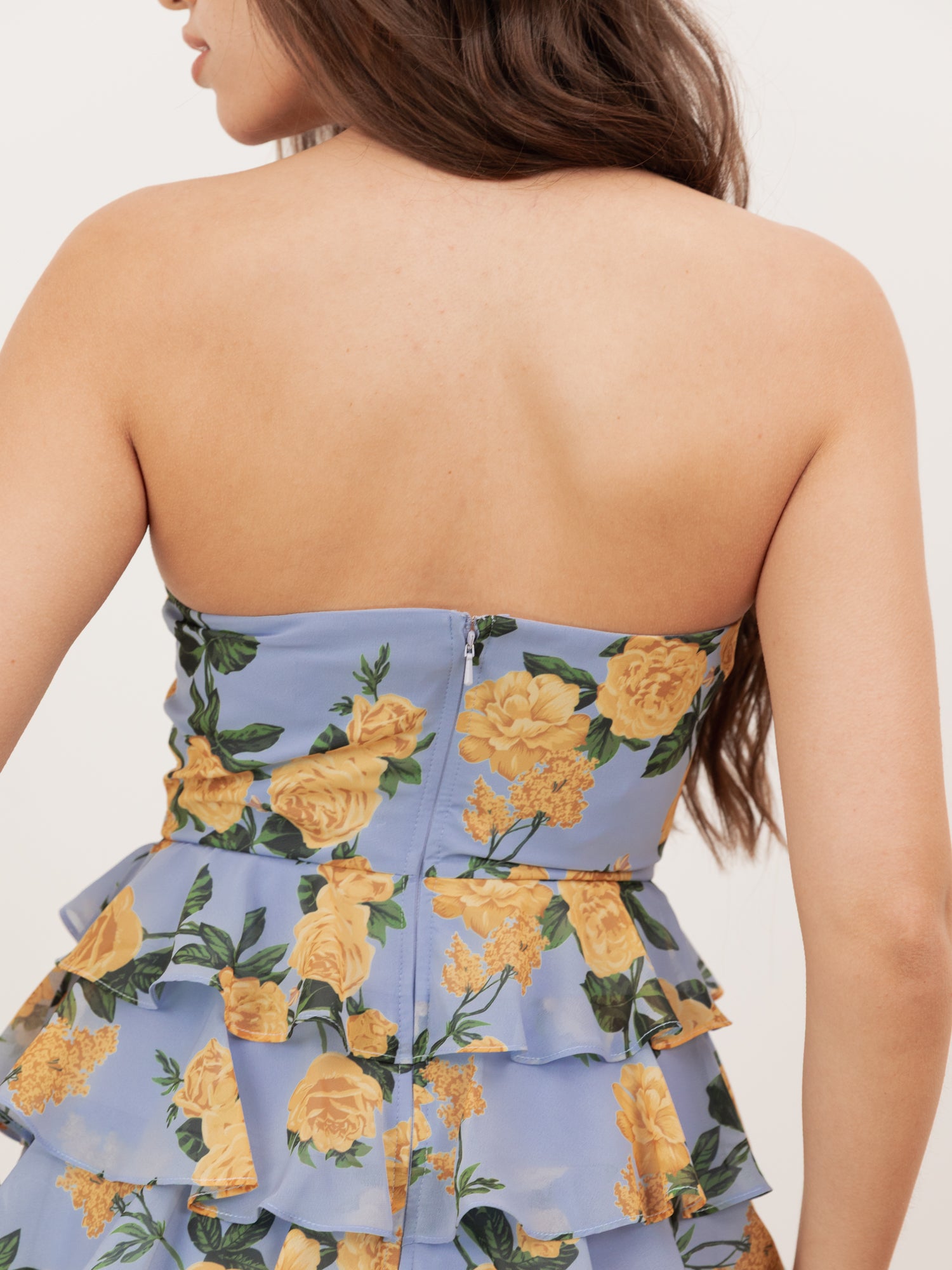 Anaya With Love Recycled Blue Floral Bandeau Tiered Maxi Dress