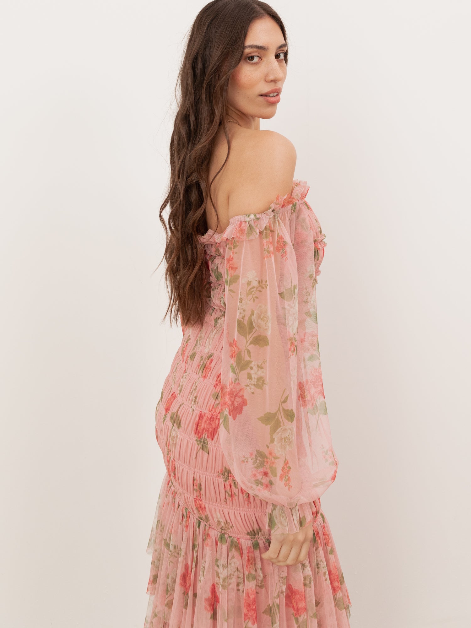 Anaya With Love Recycled Floral Long Sleeve Bardot Maxi Dress
