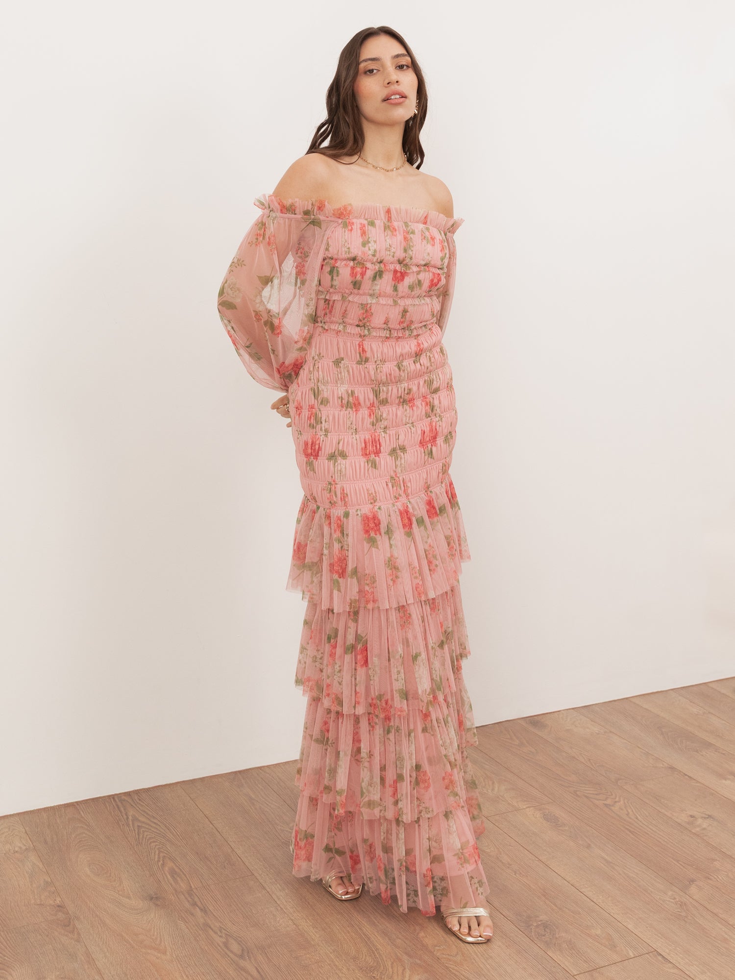 Anaya With Love Recycled Floral Long Sleeve Bardot Maxi Dress