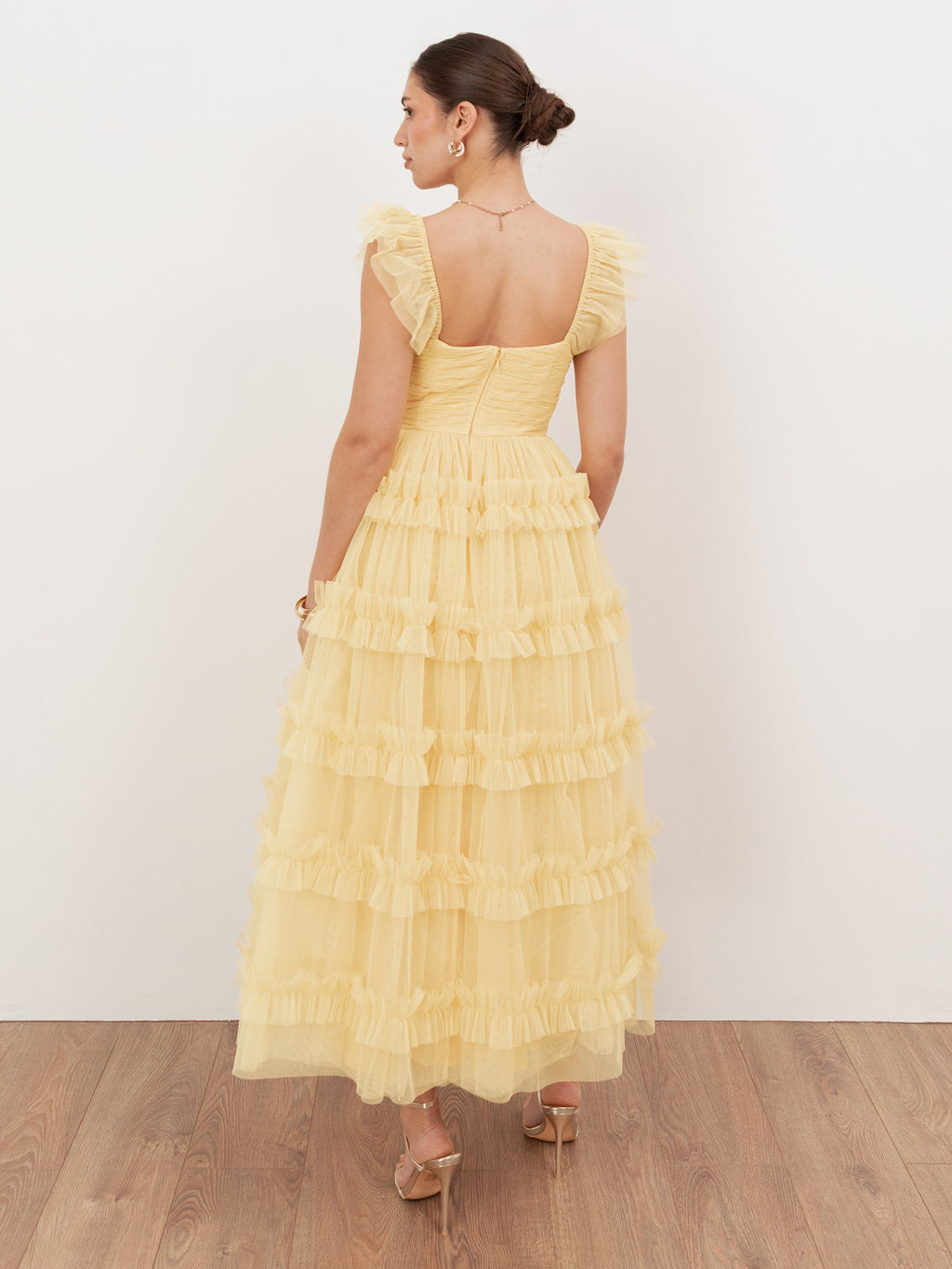 Anaya With Love Recycled Butter Yellow Square Neck Frill Midaxi Dress
