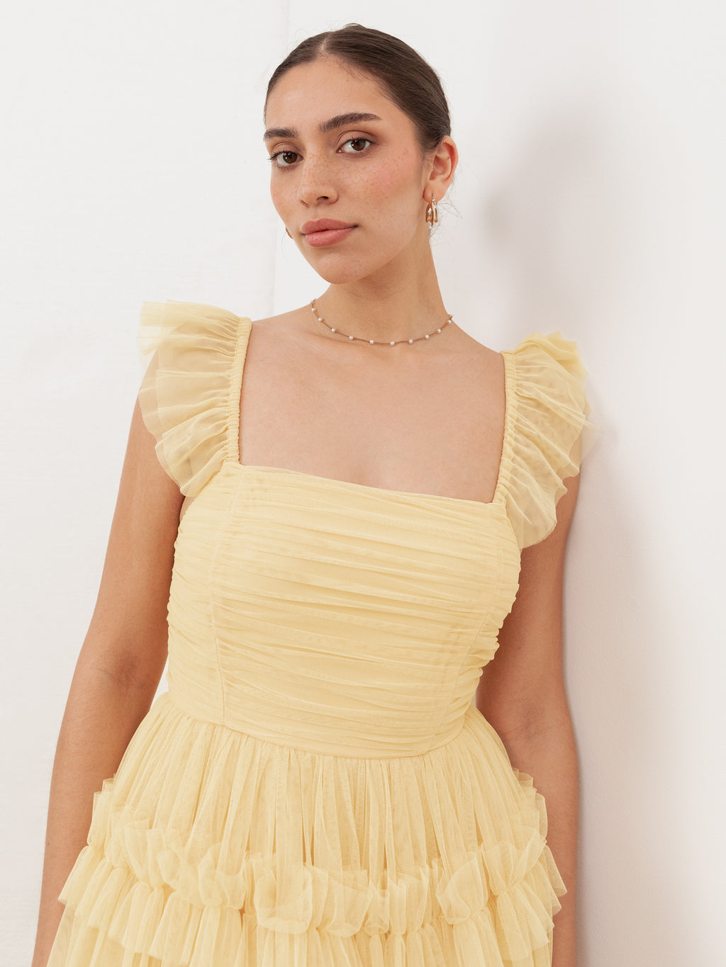 Anaya With Love Recycled Butter Yellow Square Neck Frill Midaxi Dress