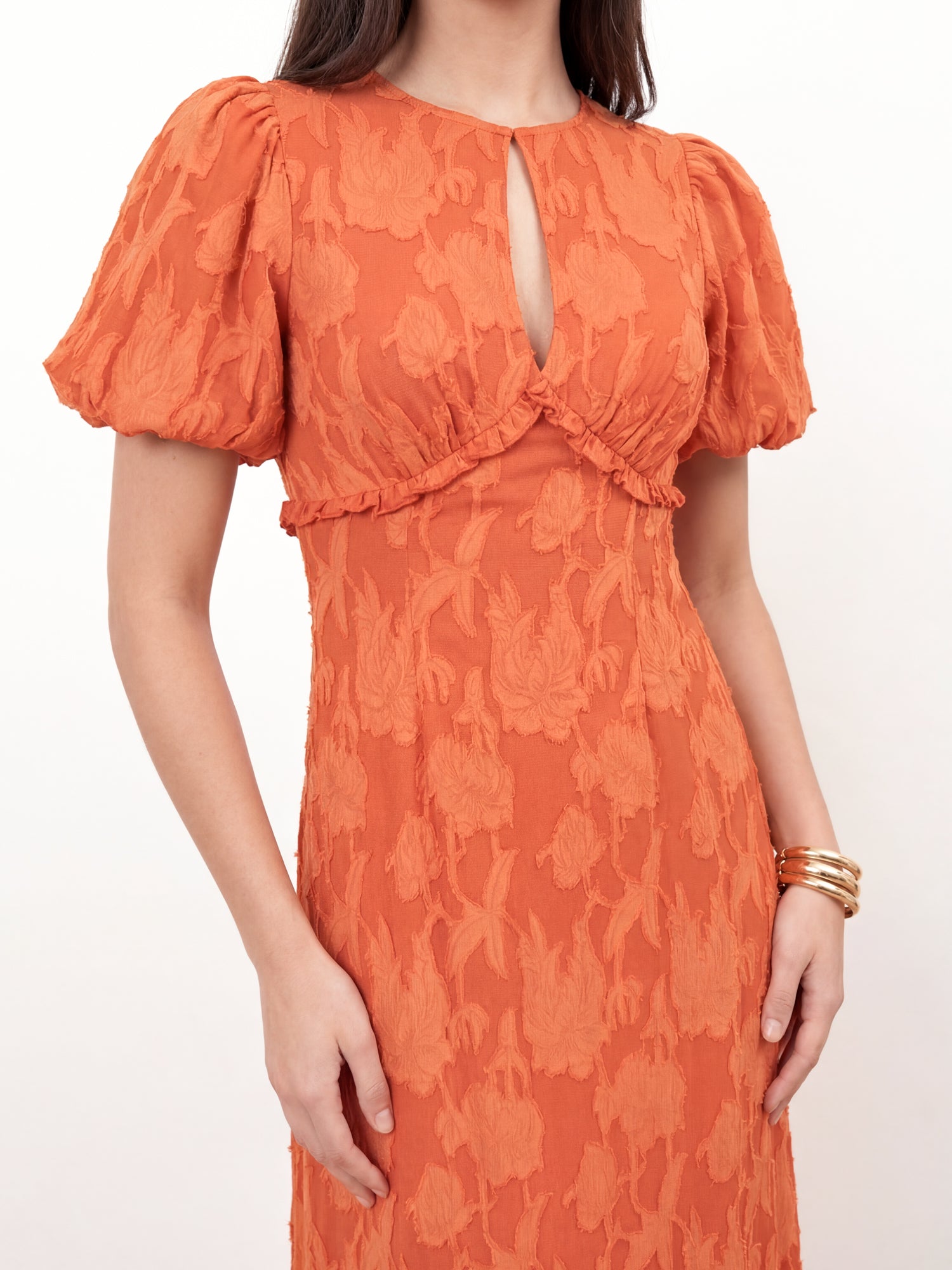 Anaya With Love Recycled Orange Floral Burnout Short Sleeve Maxi Dress