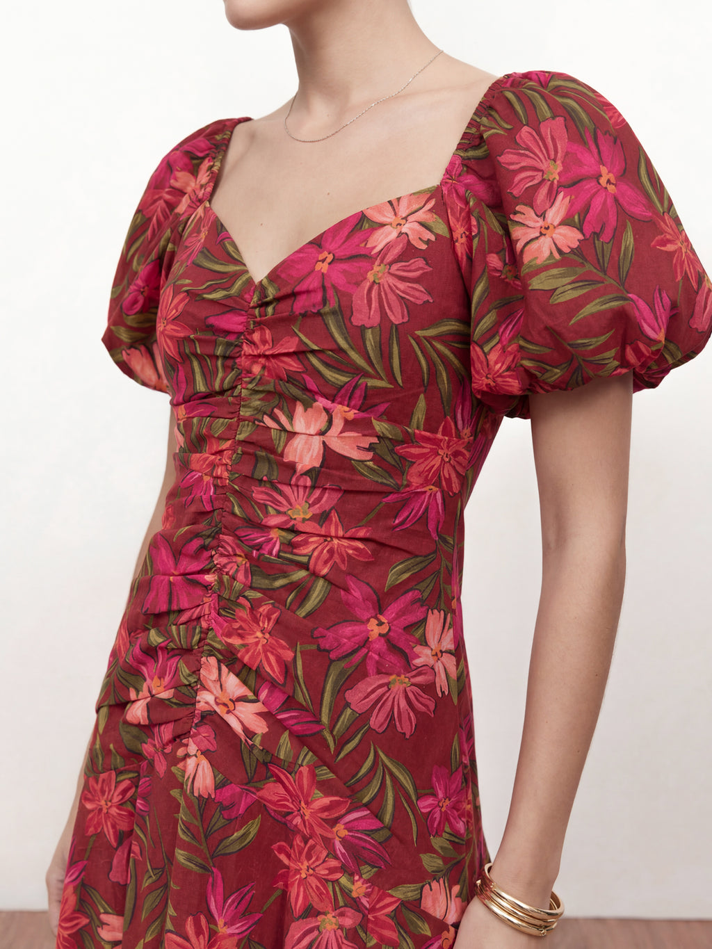 Anaya With Love Recycled Tropical Print Short Sleeve Ruched Midaxi Dress