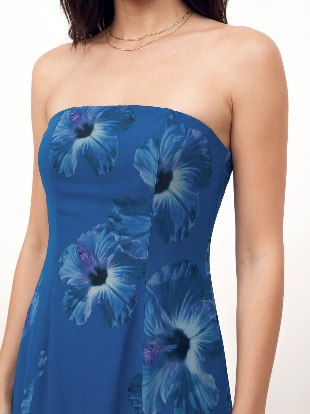 Anaya With Love Recycled Blue Floral Bandeau Ruffled Maxi Dress