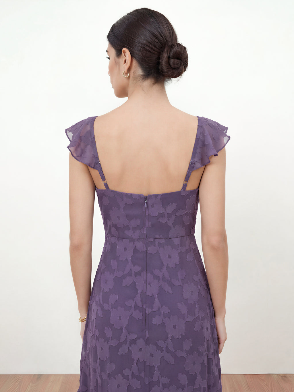 Anaya With Love Recycled Violet Floral Burnout Ruffle Maxi Dress