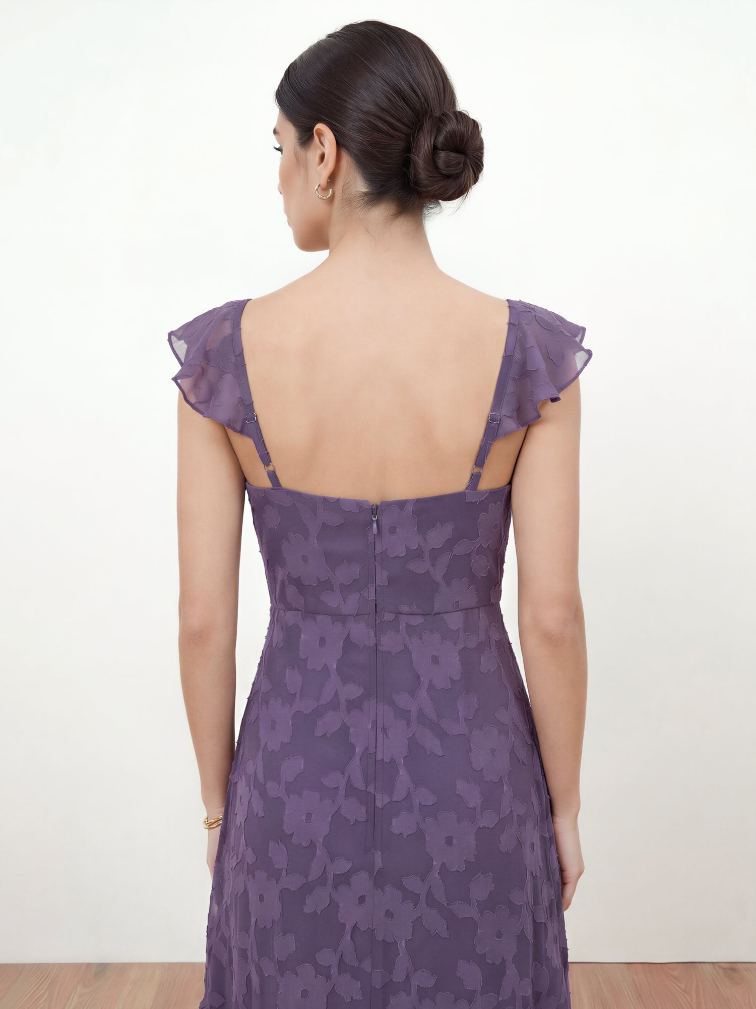 Anaya With Love Recycled Violet Floral Burnout Ruffle Maxi Dress