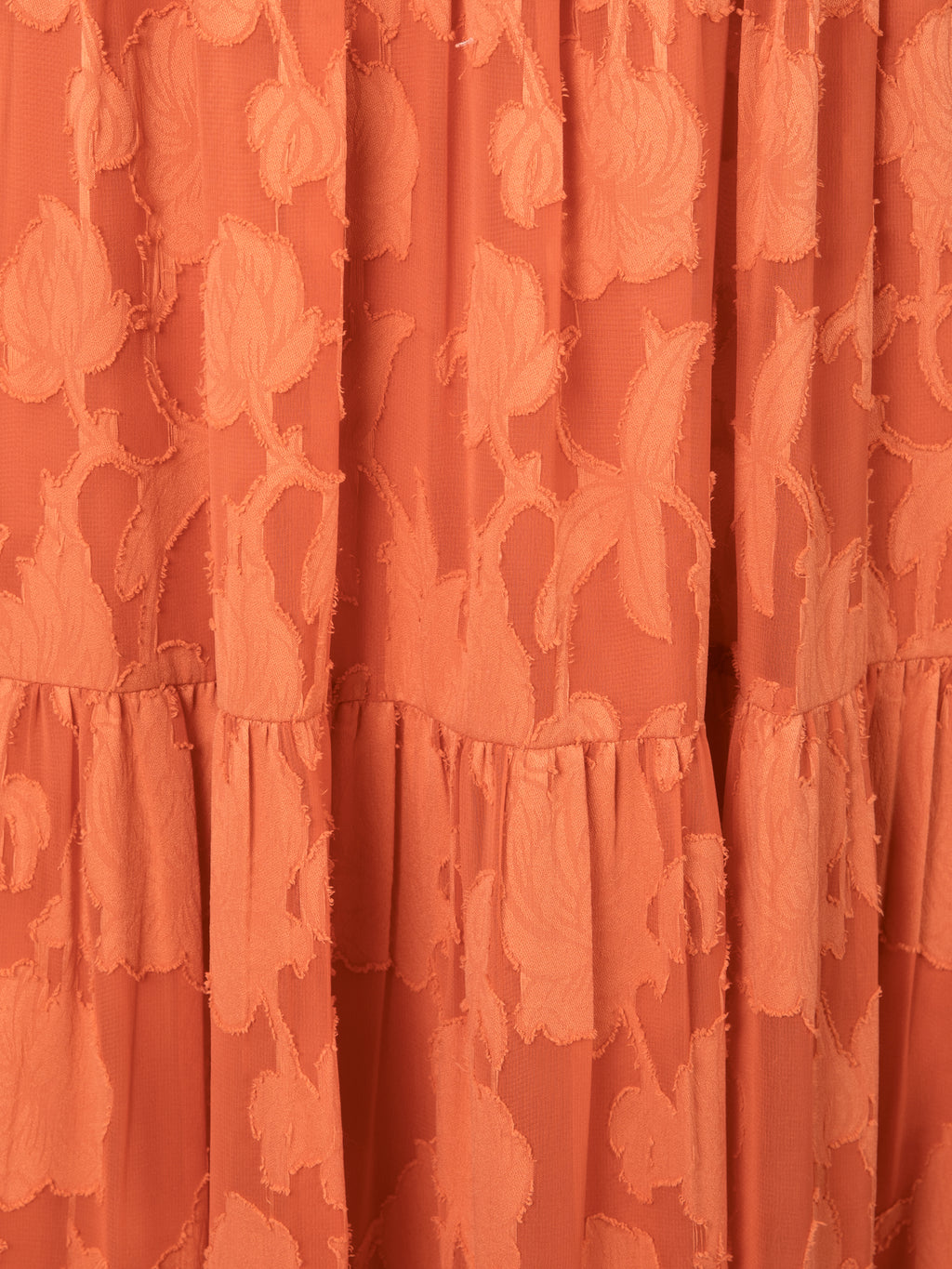 Anaya With Love Recycled Spiced Orange Floral Burnout Bardot Tiered Maxi Dress