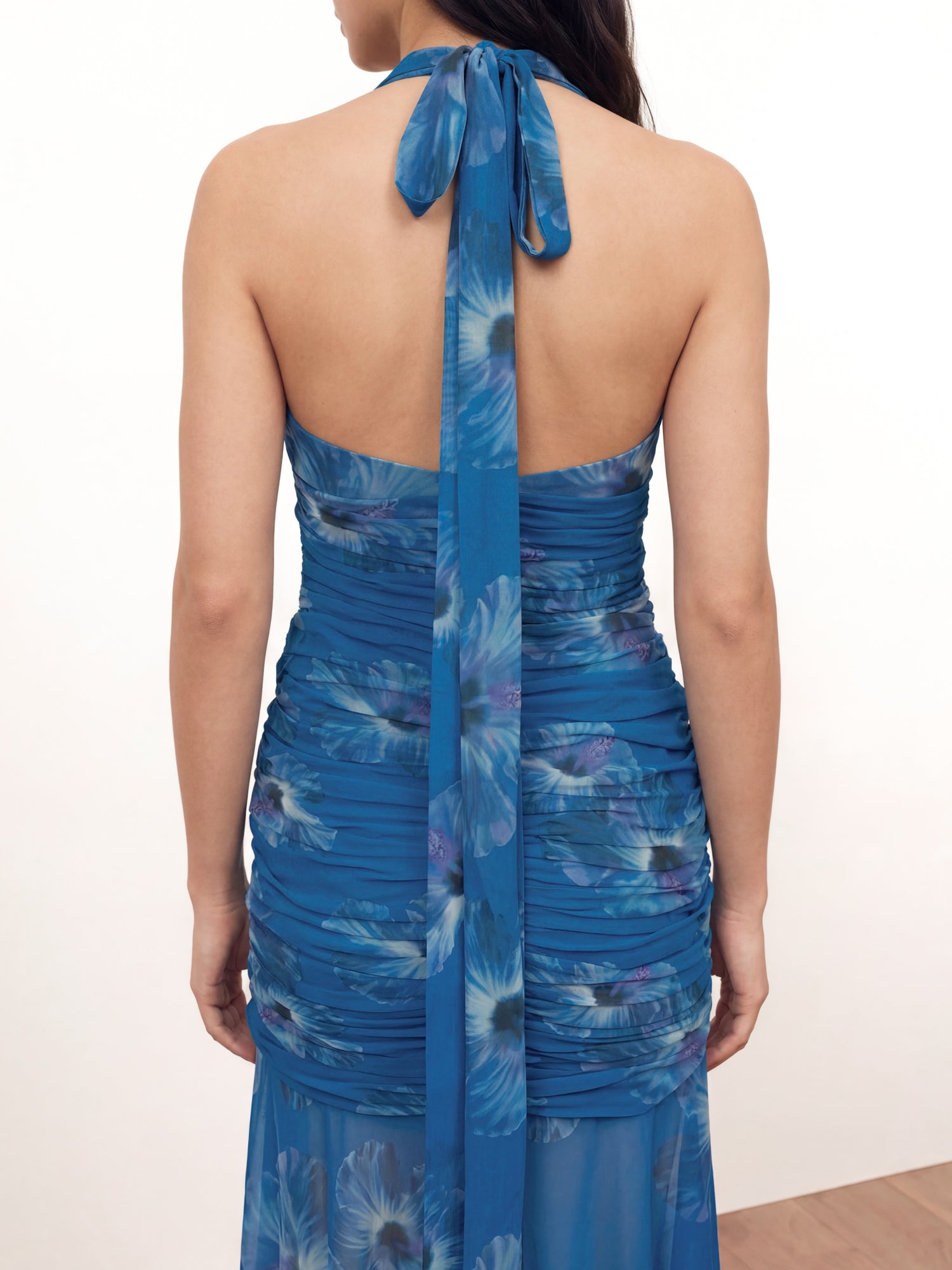 Anaya With Love Recycled Blue Floral Halter Neck Ruched Maxi Dress