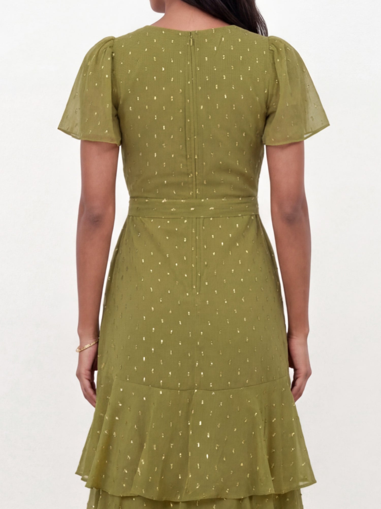 Anaya With Love Recycled Olive Faux Wrap Ruffle Midaxi Dress