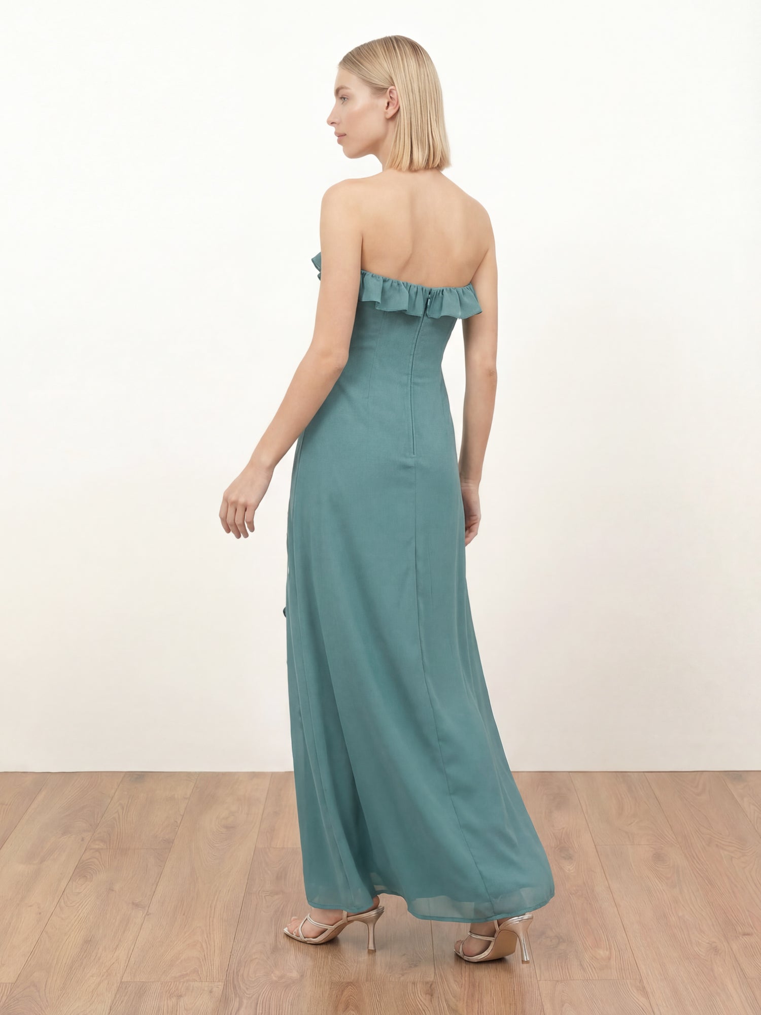 Maya Turquoise Floral Embroidered Bandeau Maxi Dress