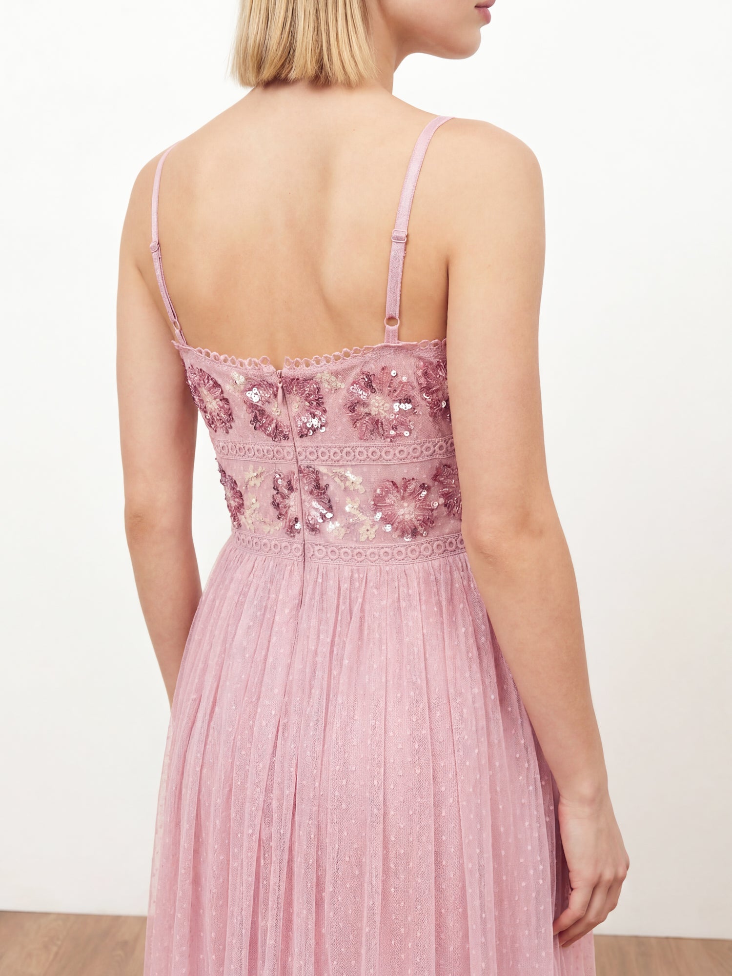 Maya Soft Pink Floral Embellished Spot Mesh Cami Maxi Dress