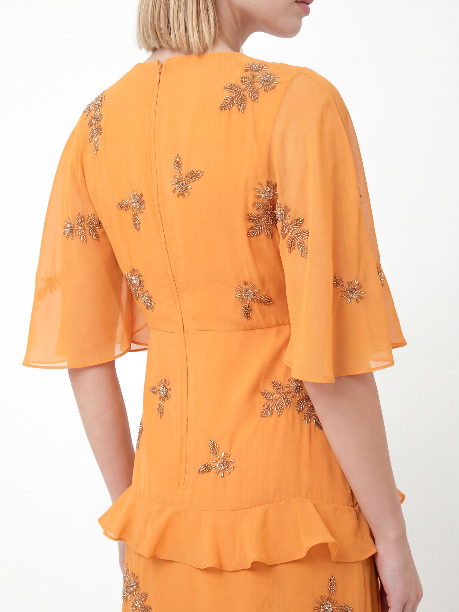 Maya Amber Floral Embellished V Neck Kimono Sleeve Ruffled Maxi Dress