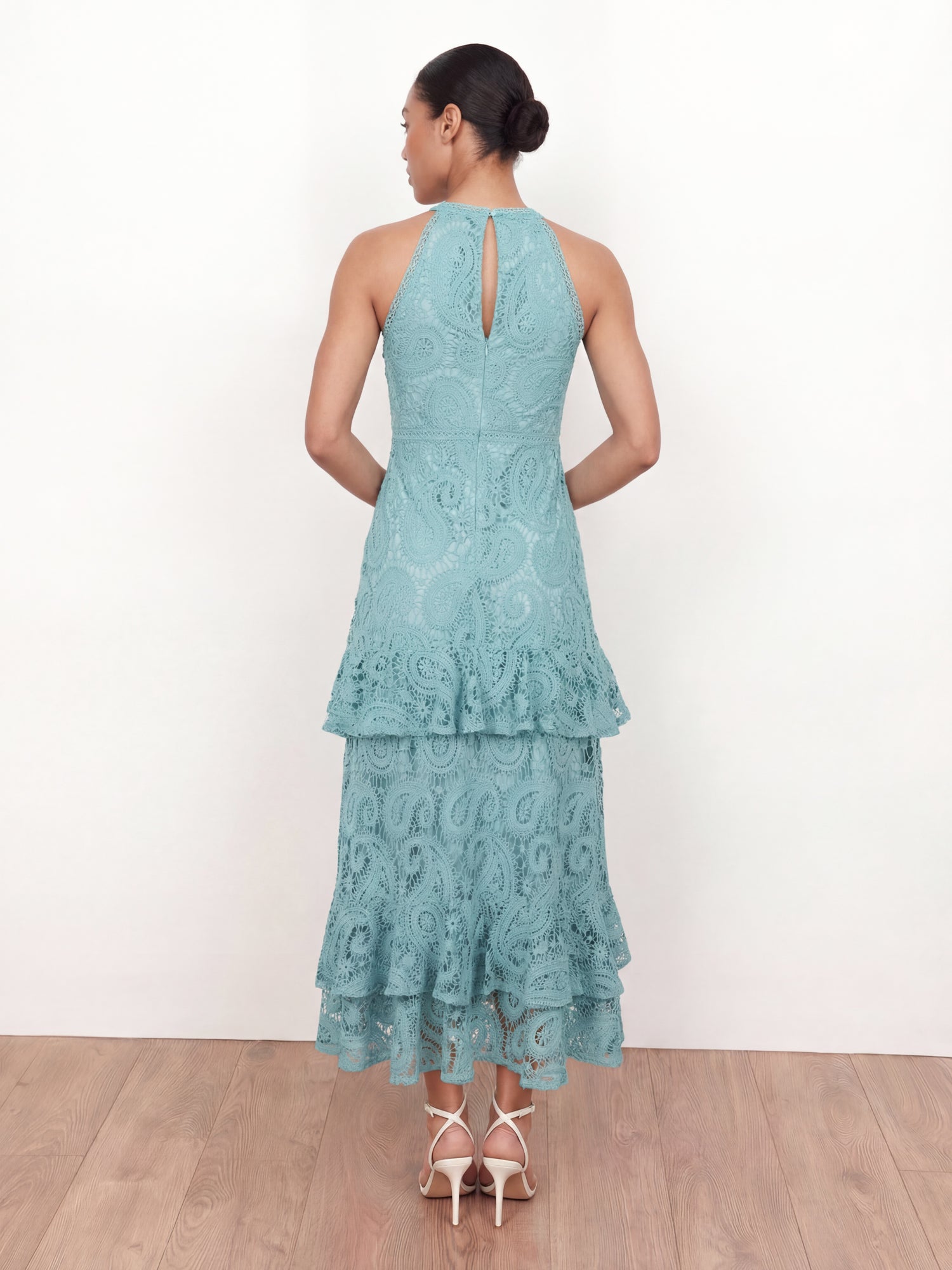 Maya Turquoise Paisley Lace Halter Neck Midaxi Dress