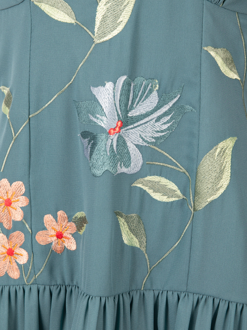 Maya Turquoise Floral Embroidered Dropped Waist Midaxi Dress