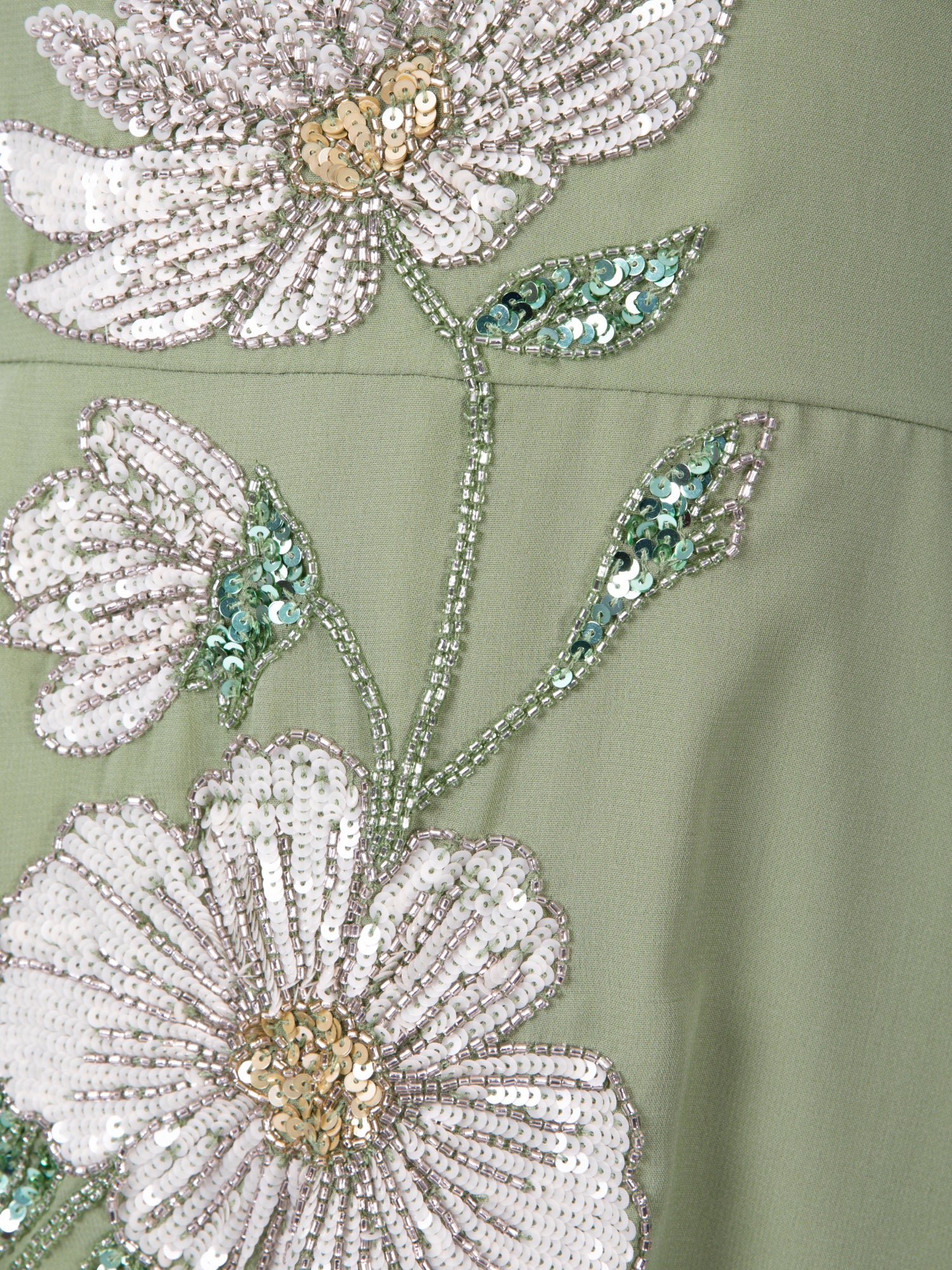 Maya Olive Sage Floral Embellished Waterfall Ruffle Maxi Dress