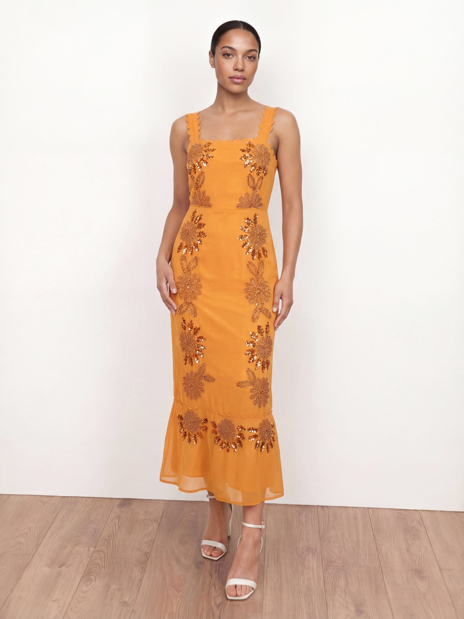Maya Amber Embellished Square Neck Strappy Midaxi Dress