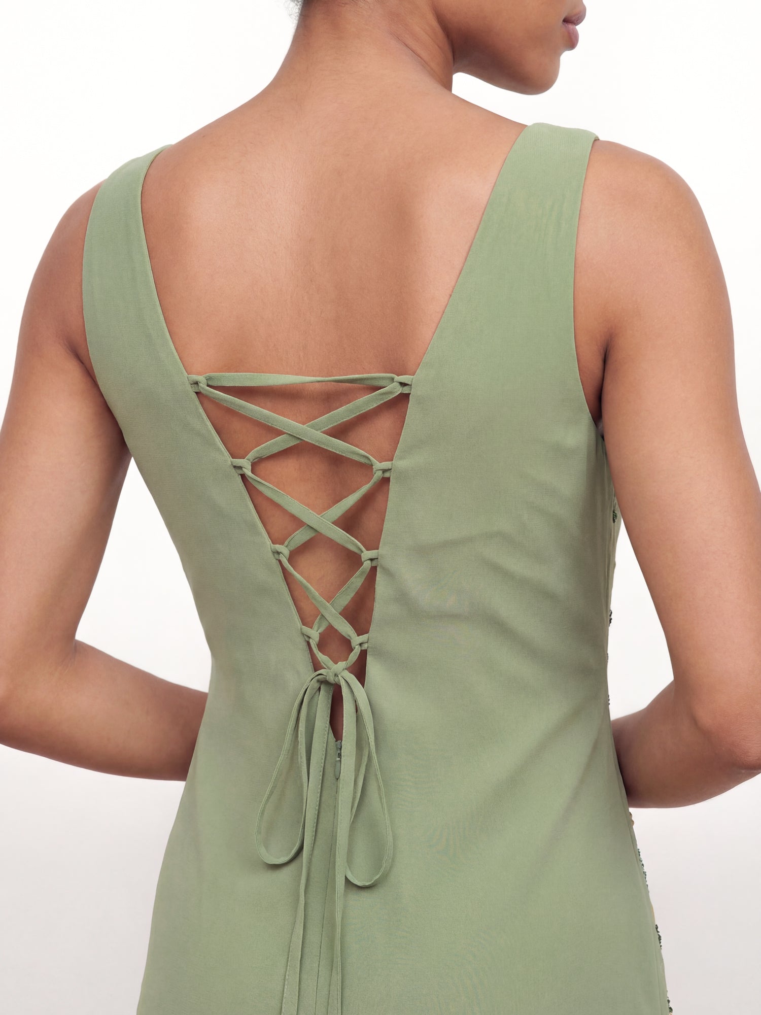 Maya Olive Sage Flower Embellished Tie Back Midaxi Slip Dress