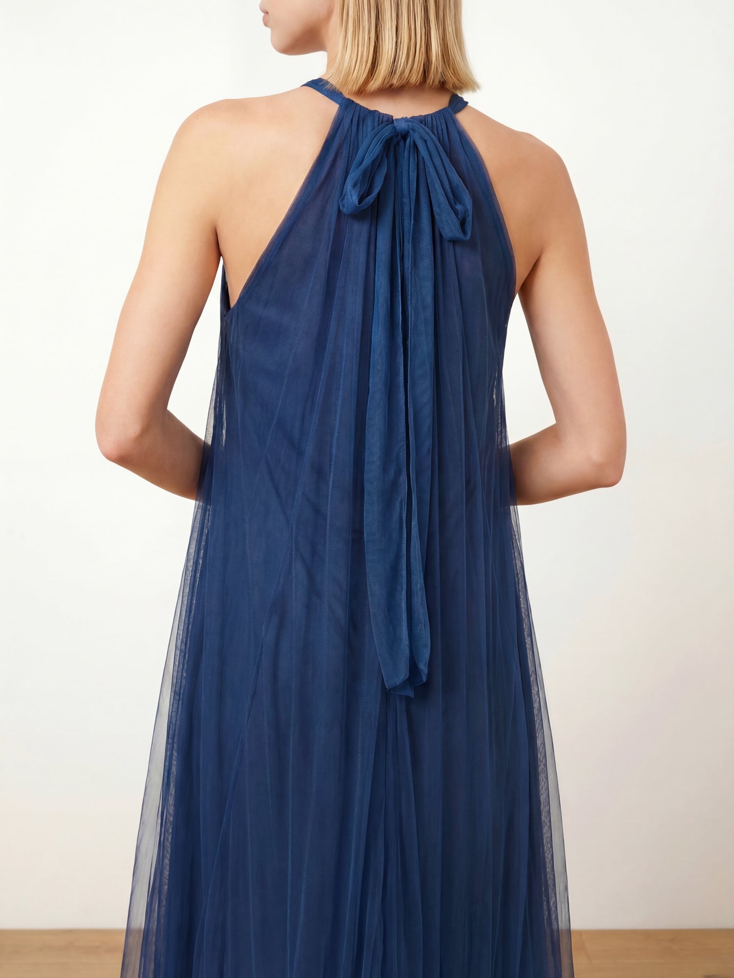 Maya Blue Floral Embellished Halter Neck Trapeze Maxi Dress