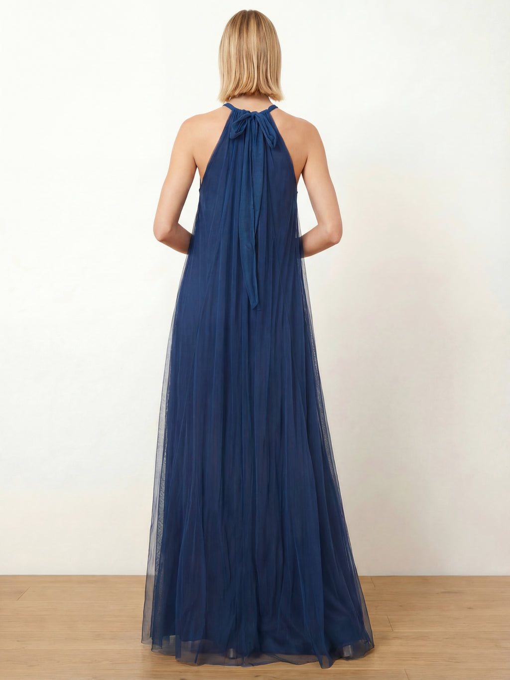 Maya Blue Floral Embellished Halter Neck Trapeze Maxi Dress